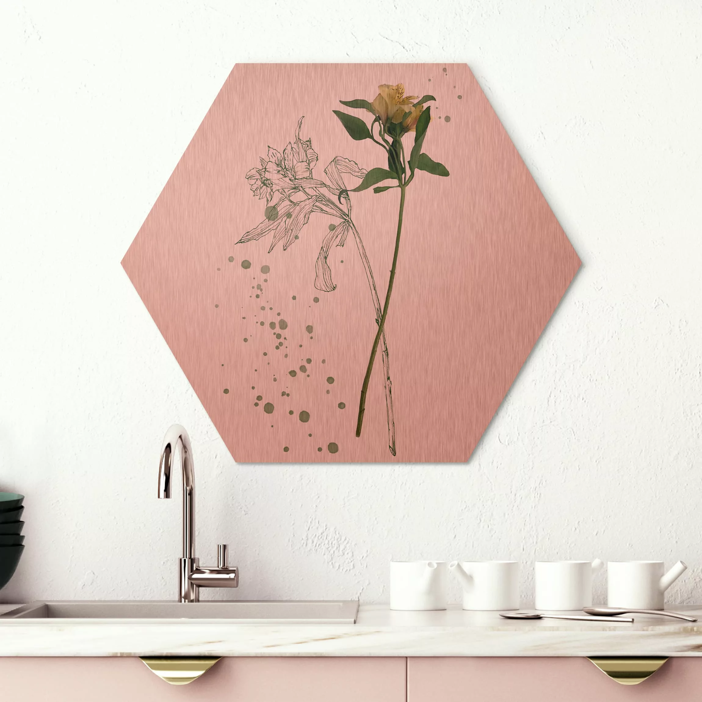 Hexagon-Alu-Dibond Bild Blumen Botanisches Aquarell - Lilie günstig online kaufen