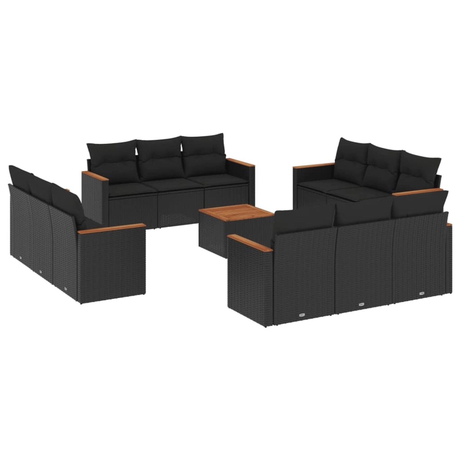 vidaXL 13-Tlg Garten-Sofagarnitur mit Kissen Schwarz Poly Rattan 3225838 günstig online kaufen