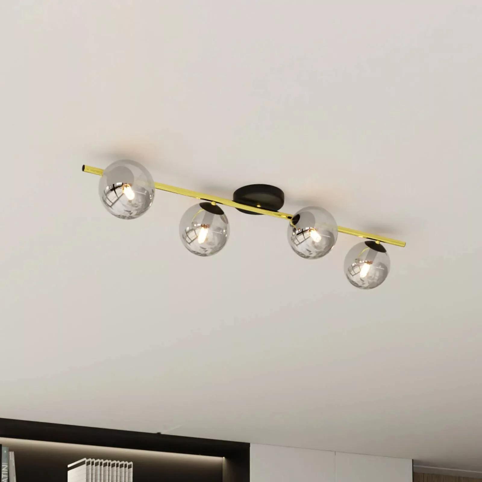 Deckenlampe Glassy 4-flg. linear schwarz/gold/grau günstig online kaufen