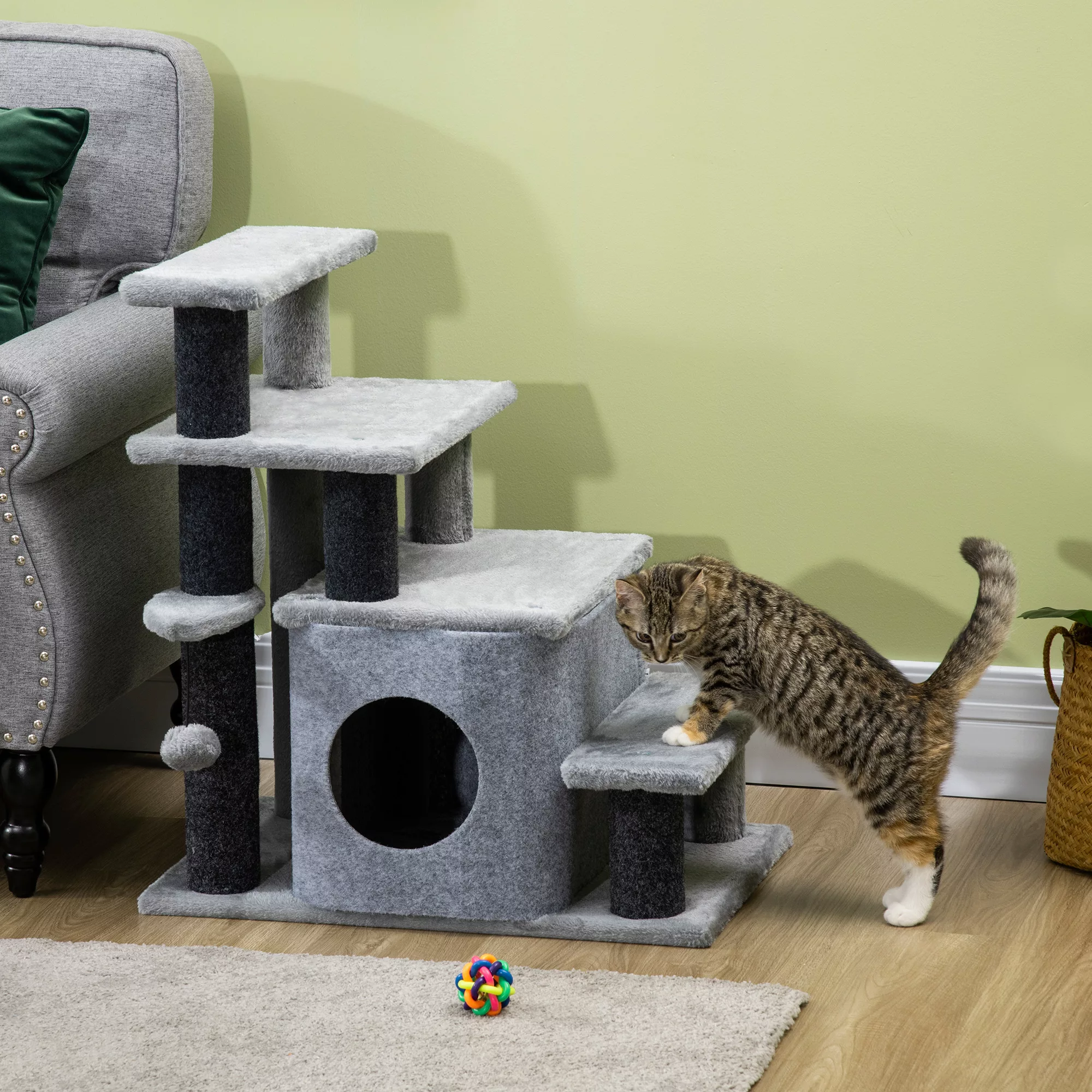 PawHut Haustiertreppe  3/4-stufige Katzentreppe mit Schlafhöhle & hängendem günstig online kaufen