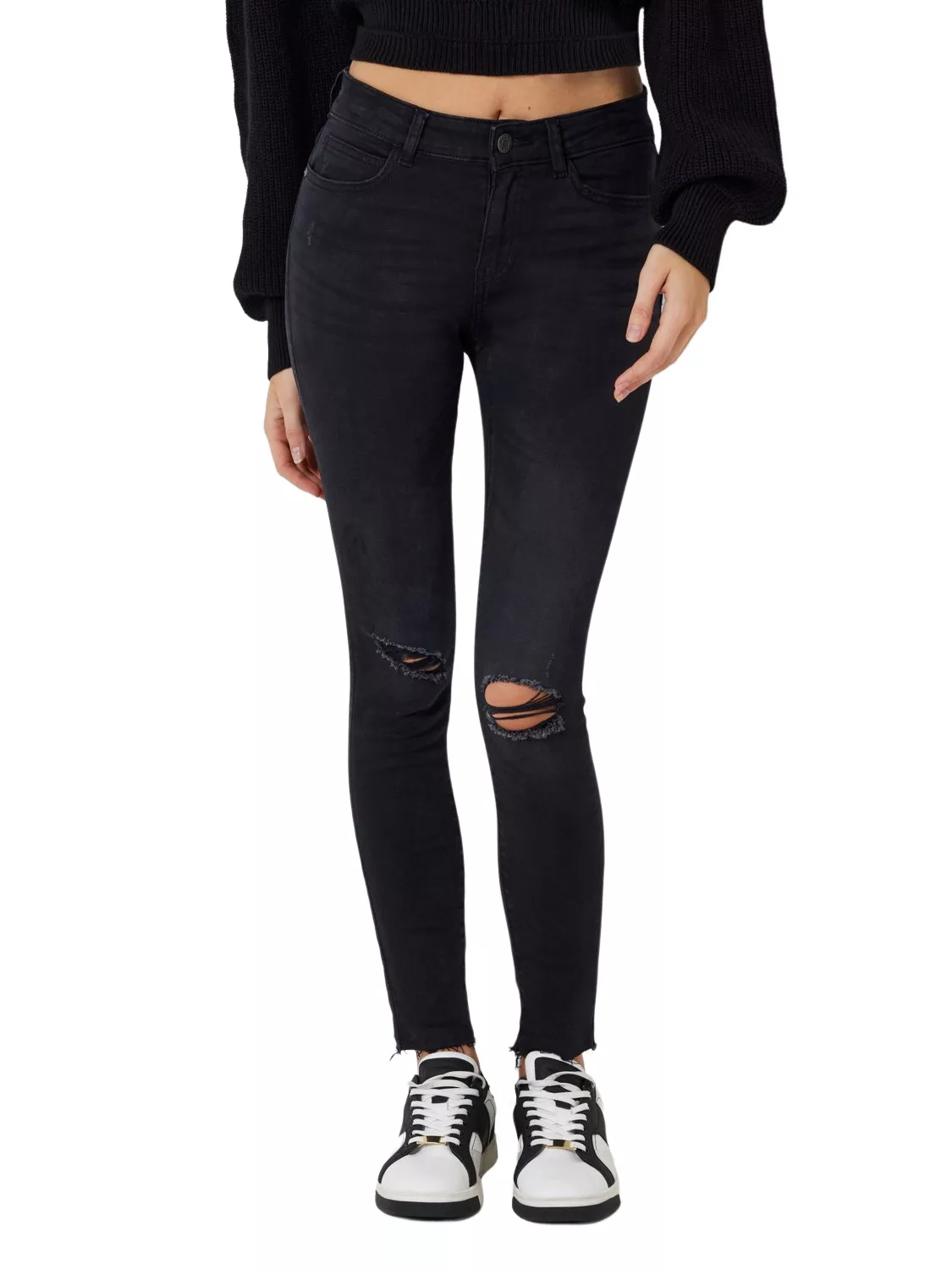 Noisy May Damen Jeans NMLUCY NW ANKL JNS AZ088BL - Slim Fit - Schwarz - Bla günstig online kaufen