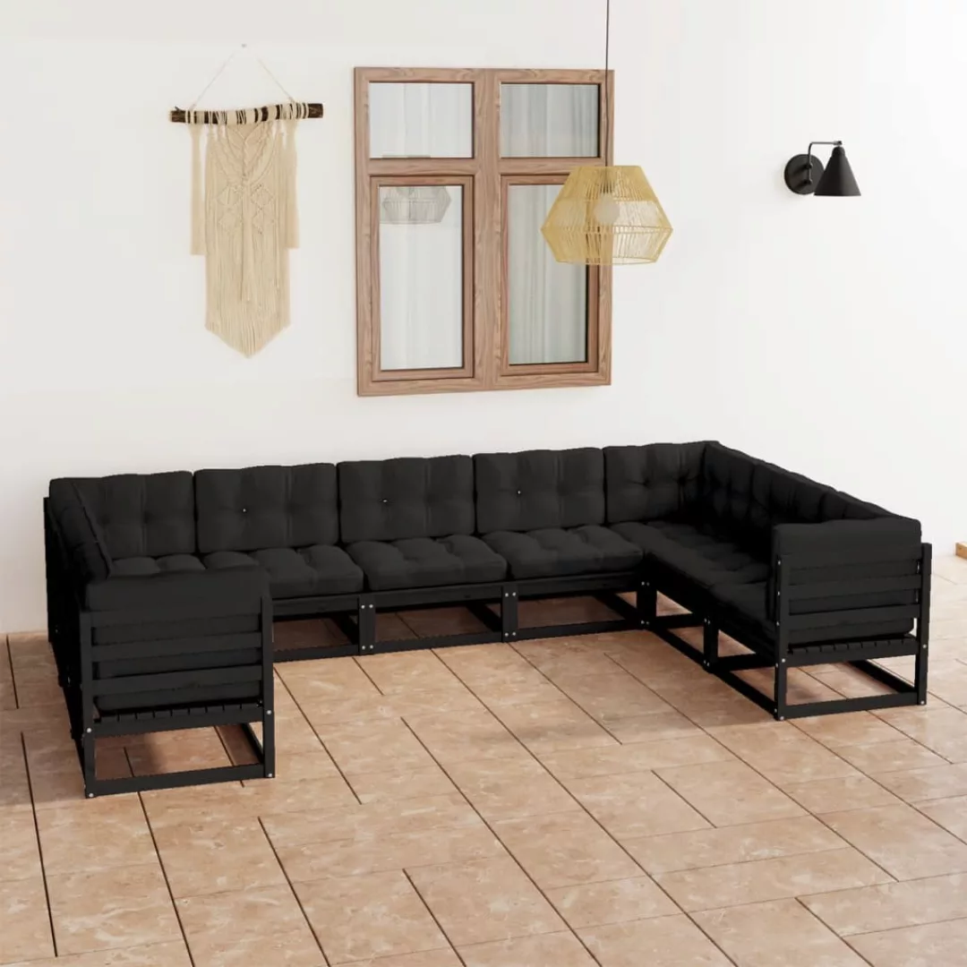 9-tlg. Garten-lounge-set Mit Kissen Schwarz Massivholz Kiefer günstig online kaufen