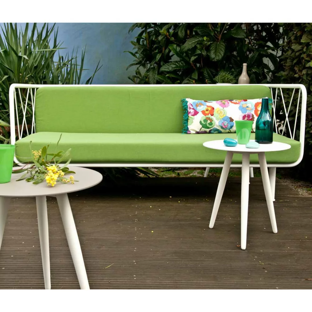 Outdoor Sofa in Grün un d Weiß Stahl günstig online kaufen