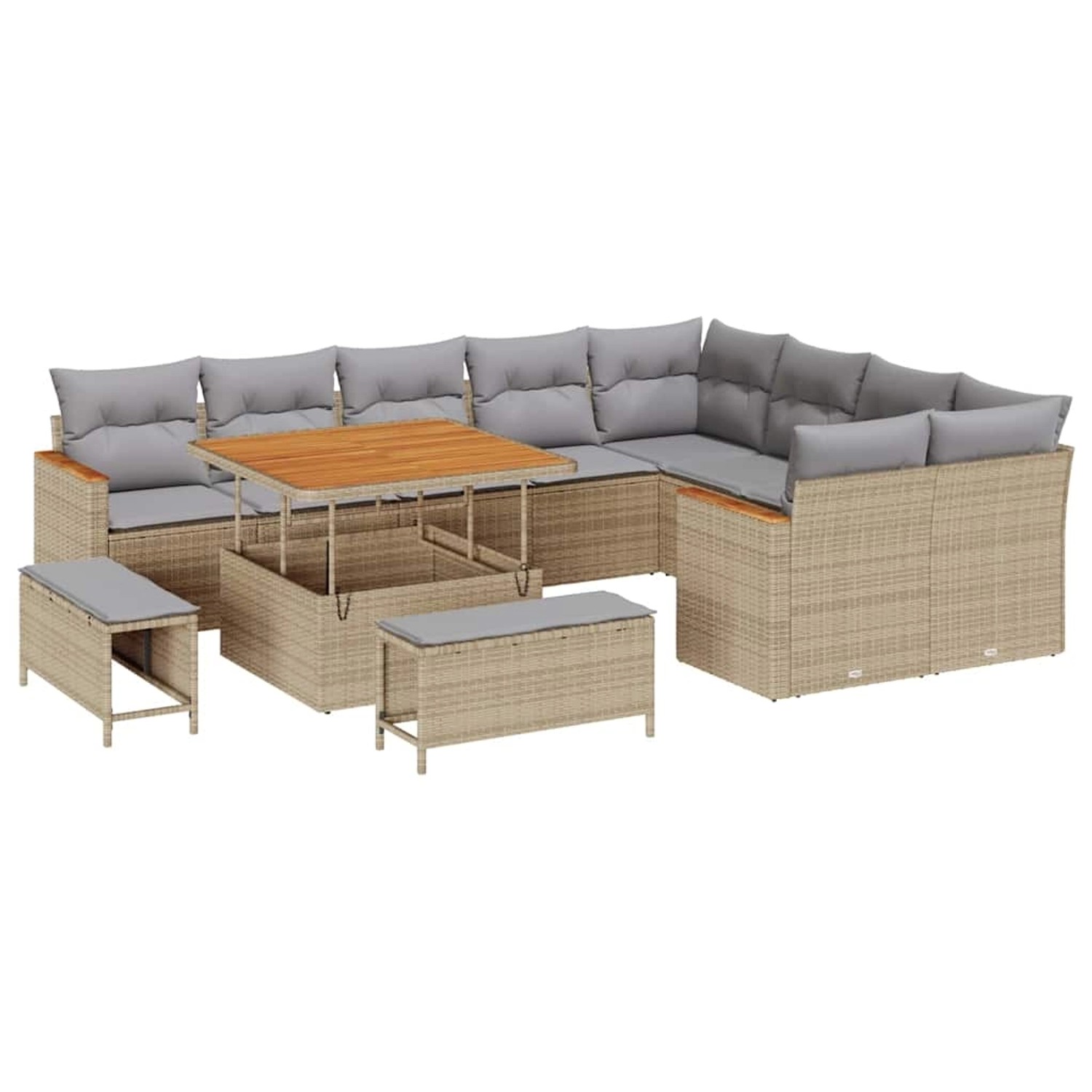 vidaXL Garten-Sofa-Set mit Kissen 12-Tlg Beige Poly Rattan 3363077 günstig online kaufen