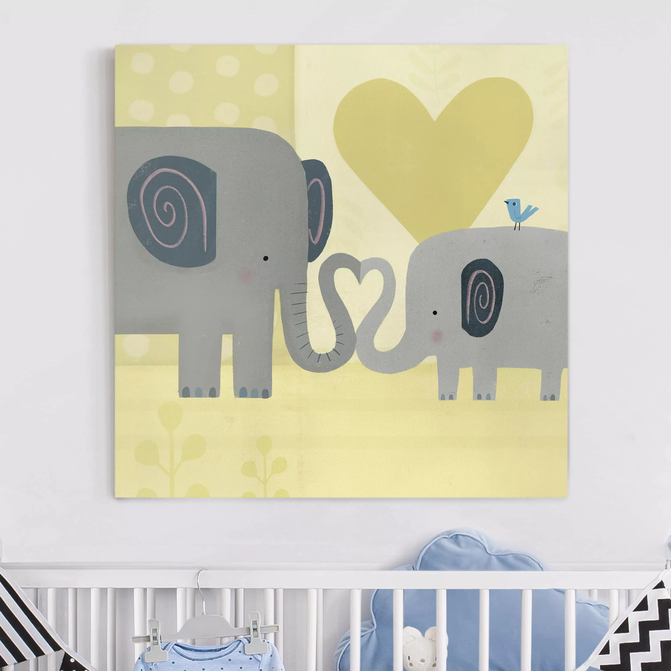 Leinwandbild Kinderzimmer - Quadrat Mama und ich - Elefanten günstig online kaufen