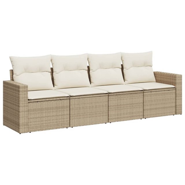 vidaXL Sofaelement 4-tlg. Garten-Sofagarnitur mit Kissen Beige Poly Rattan günstig online kaufen