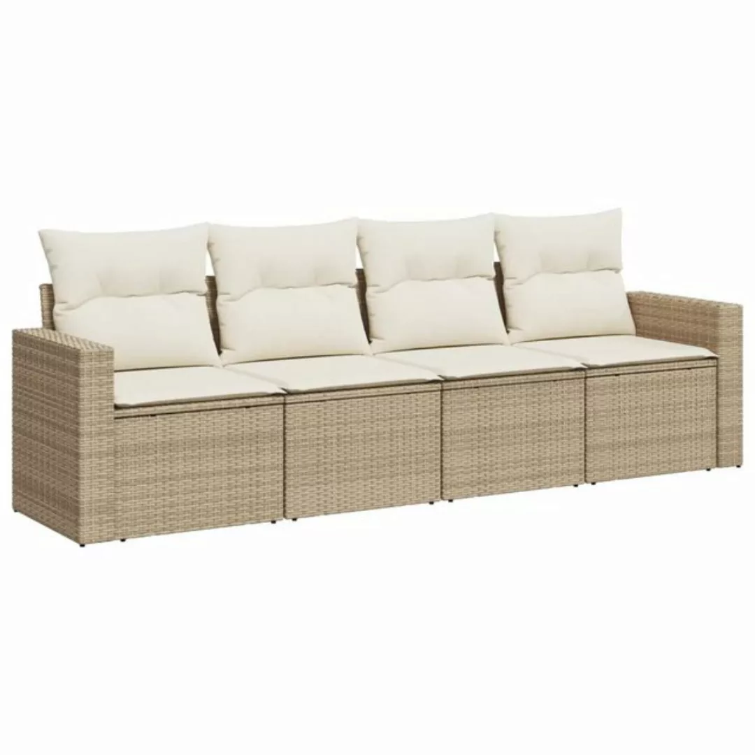 vidaXL Sofaelement 4-tlg. Garten-Sofagarnitur mit Kissen Beige Poly Rattan günstig online kaufen