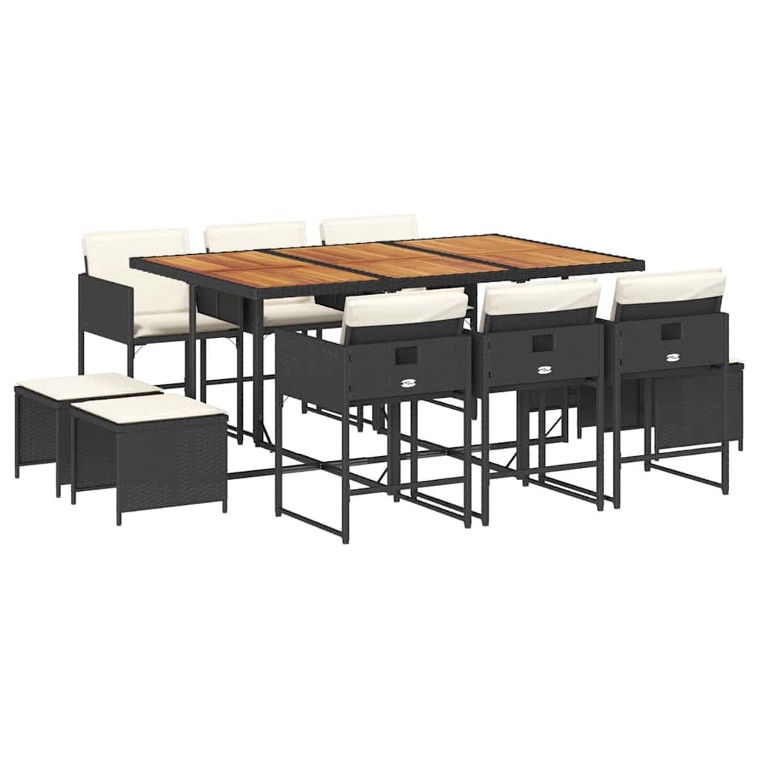 vidaXL 11-Tlg Garten-Essgruppe mit Kissen Schwarz Poly Rattan 3211335 günstig online kaufen