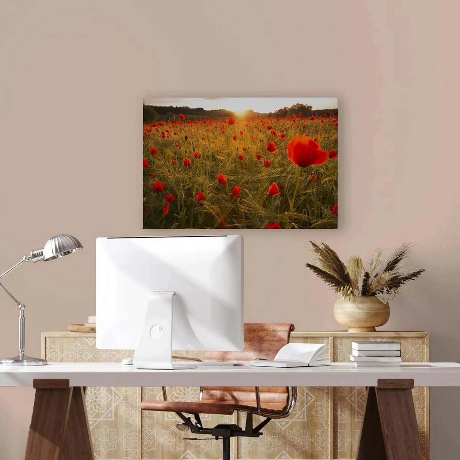 Bricoflor Mohnblumen Bild In Sonnenuntergang Leinwandbild Mit Blumenwiese F günstig online kaufen