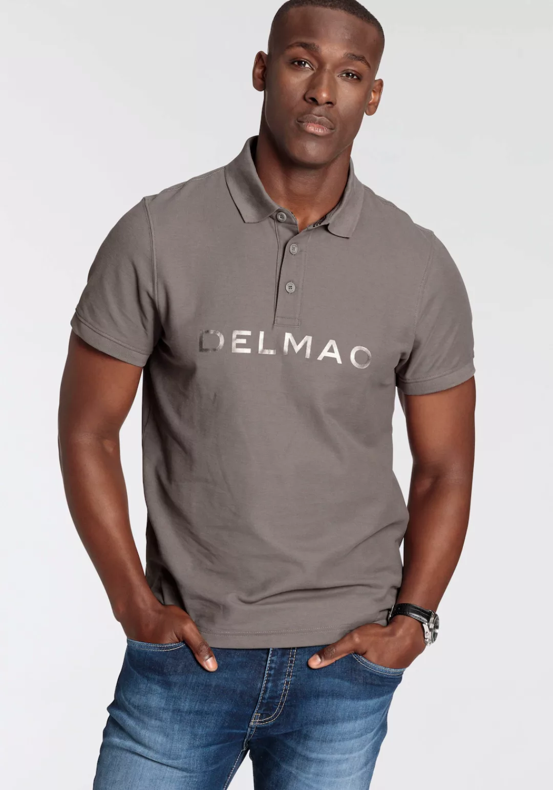 DELMAO Poloshirt Kurzarm, mit Rippbündchen, mit Print, Polokragen, aus Baum günstig online kaufen