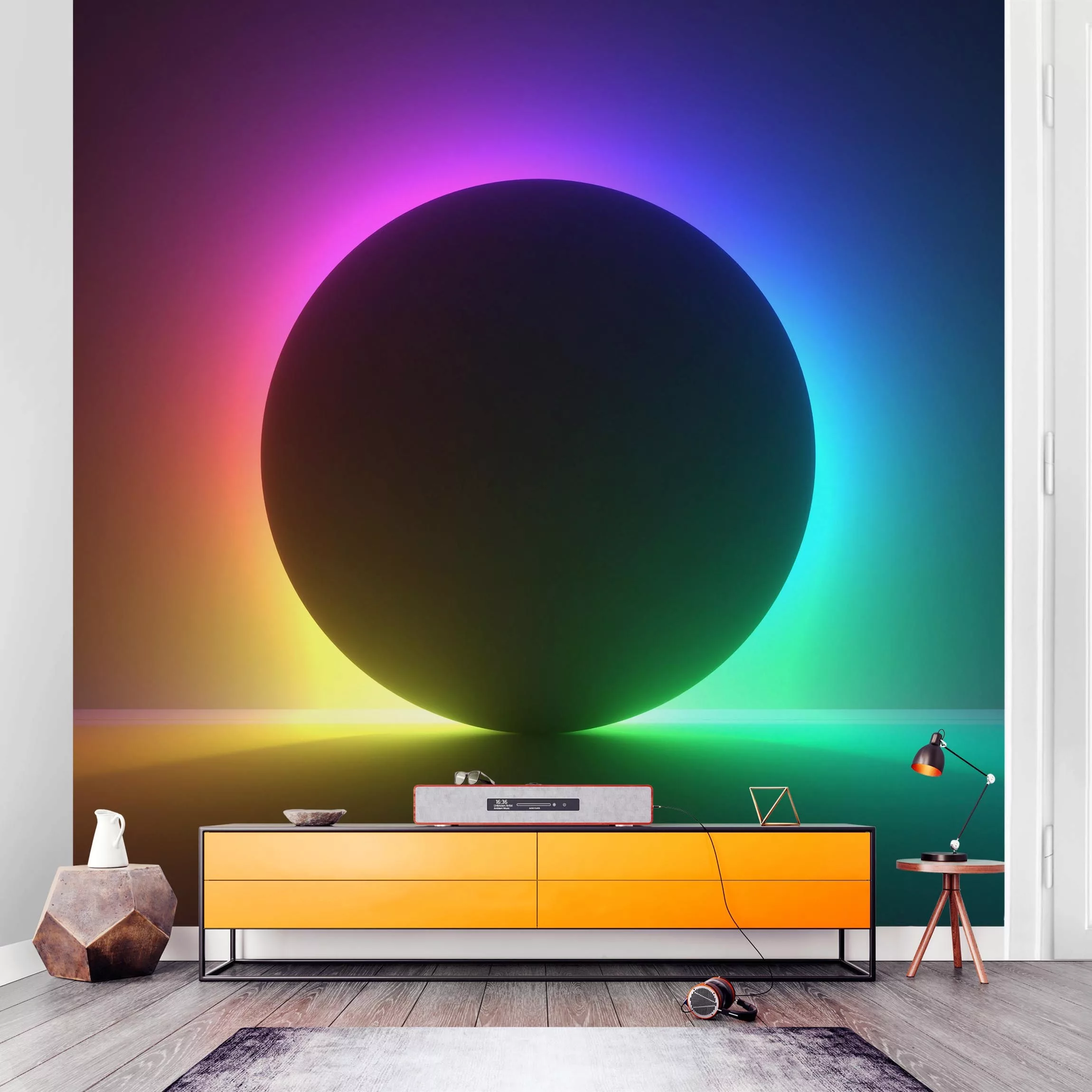 Fototapete Schwarzer Kreis mit Neonlicht günstig online kaufen