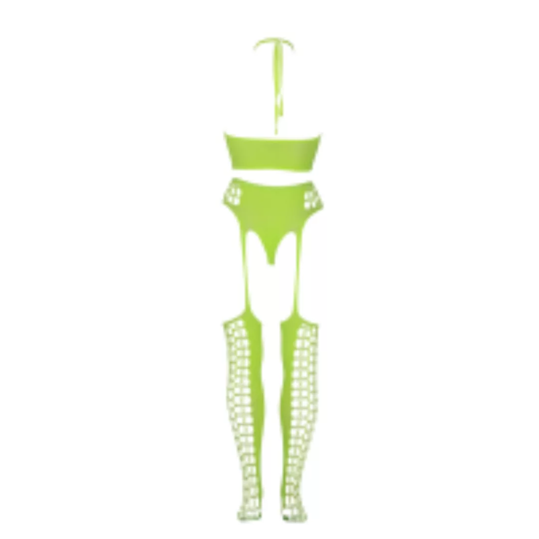 Two Piece with Crop Top and Stockings - Plus Size - Neon Green günstig online kaufen