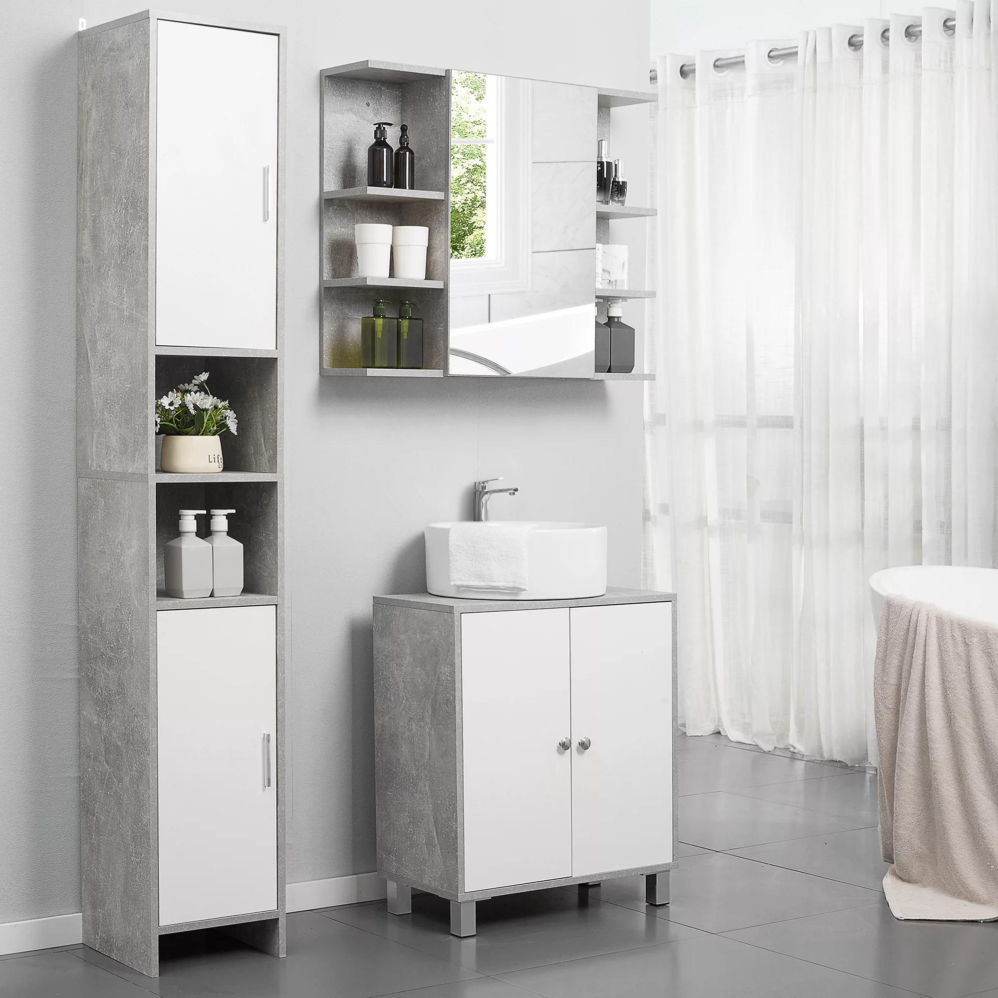 kleankin Waschbeckenunterschrank  Badezimmerschrank in Grau+Weiß, Waschtisc günstig online kaufen