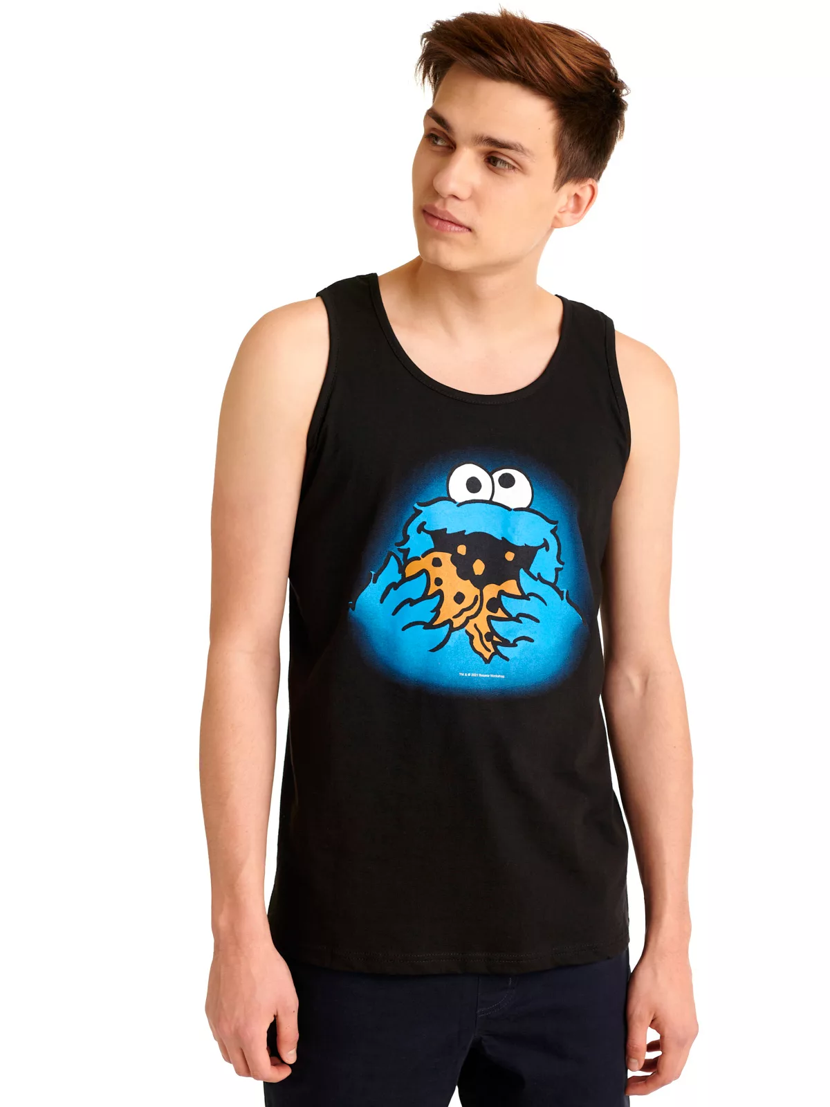 Sesamstrasse Cookie Monster Herren Tanktop schwarz günstig online kaufen