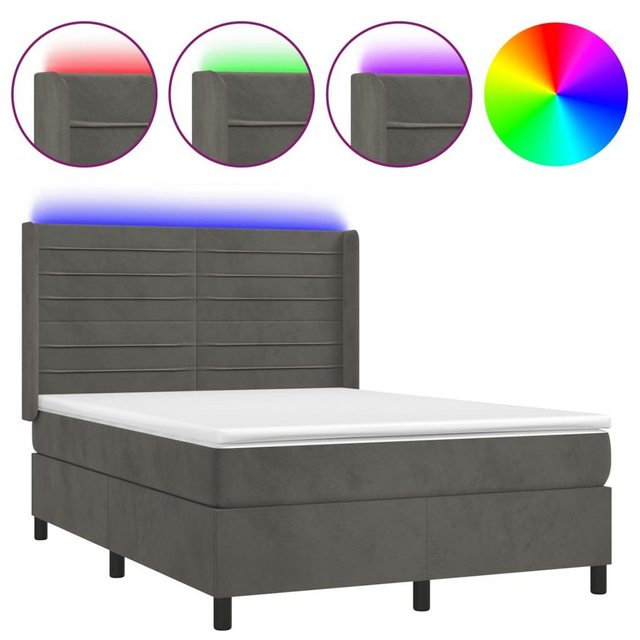 vidaXL Bettgestell Boxspringbett mit Matratze LED Dunkelgrau 140x200 cm Sam günstig online kaufen