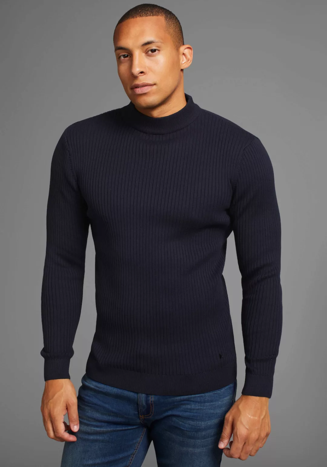 Bruno Banani Stehkragenpullover in Rippstrickoptik günstig online kaufen