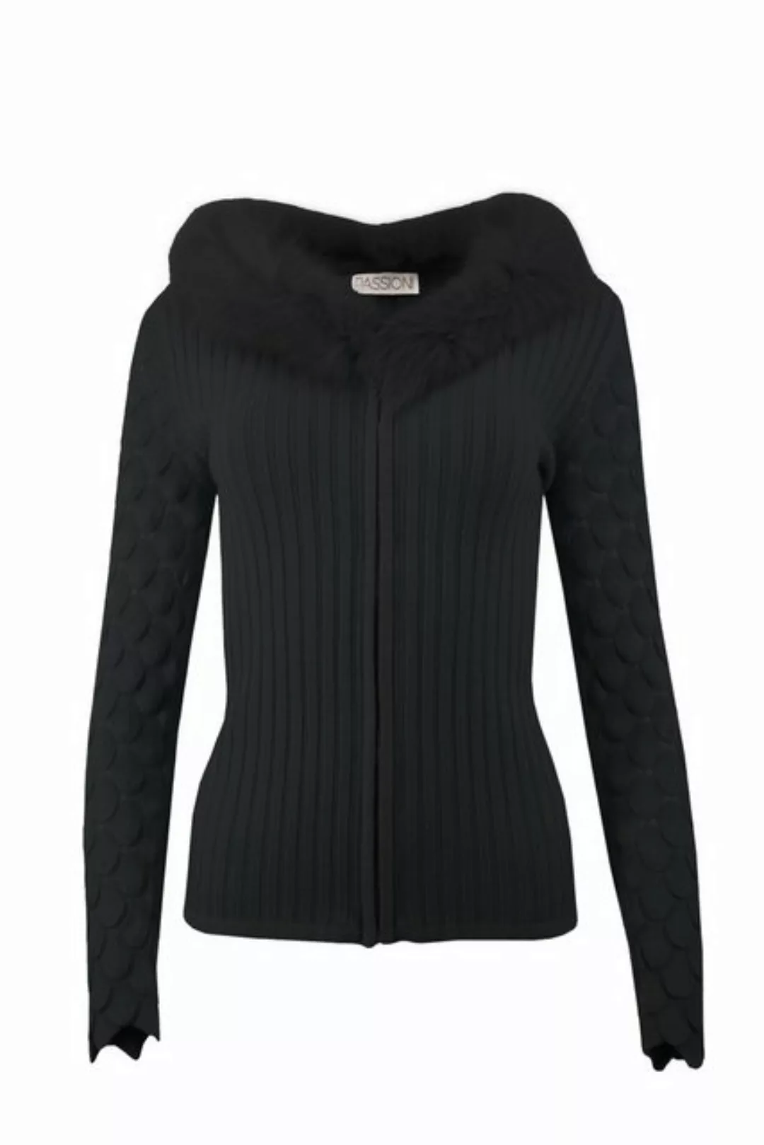 Passioni Cardigan in Schwarz mit Reißverschluss und Kunstfellkragen günstig online kaufen