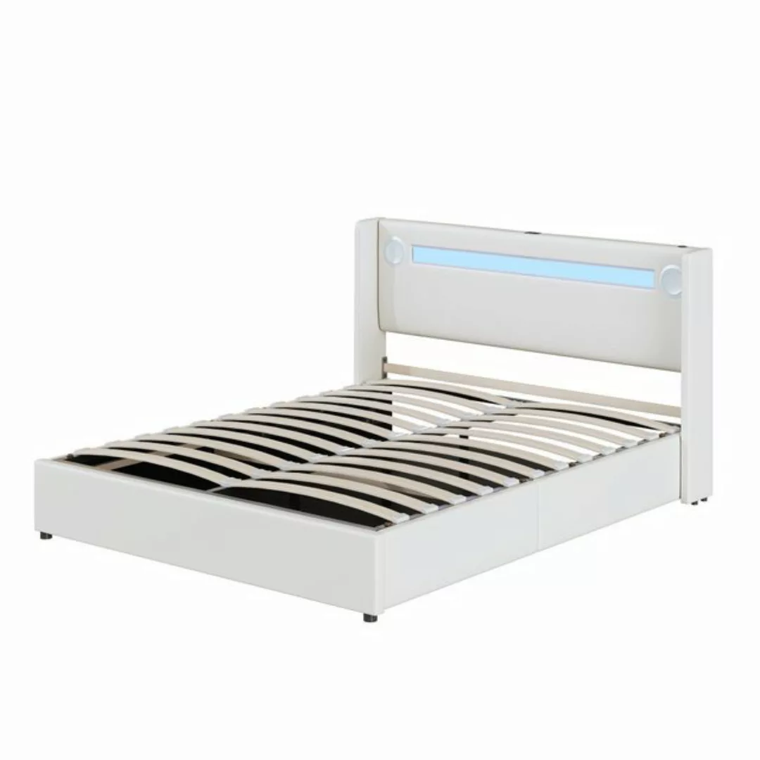 Rutaqian Polsterbett Doppelbett Stauraumbett Jugendbett Gästebett mit LED-L günstig online kaufen