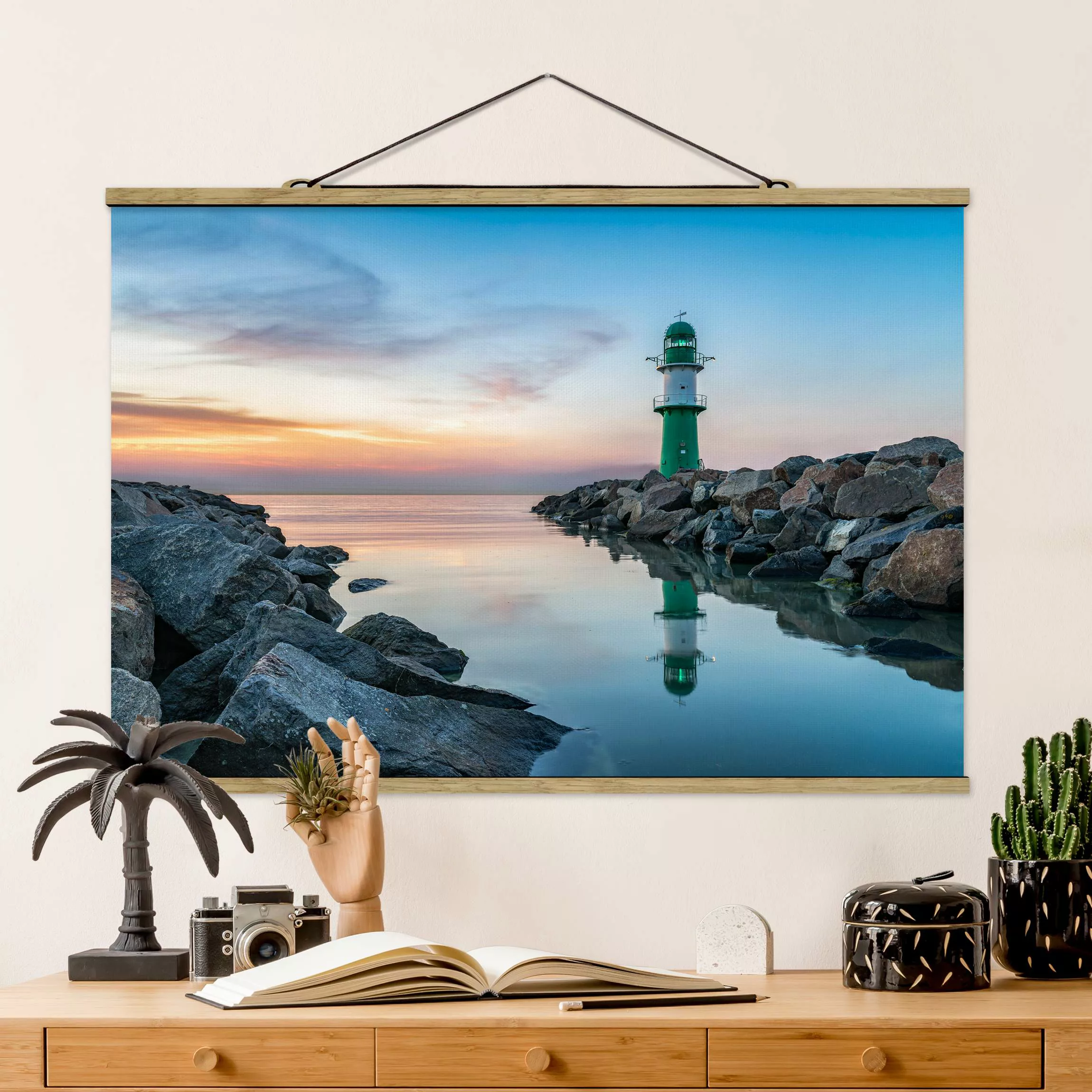 Stoffbild mit Posterleisten Sunset at the Lighthouse günstig online kaufen