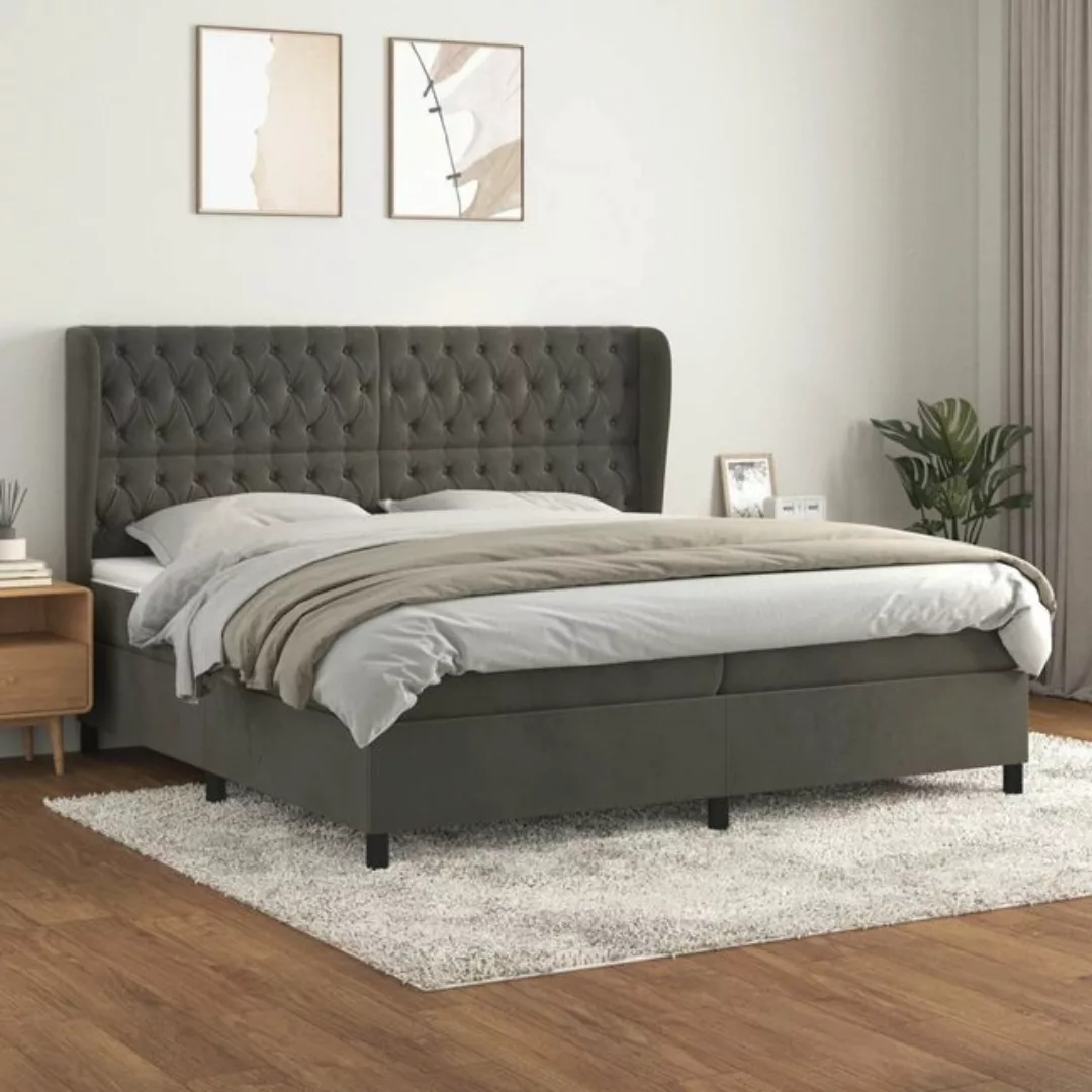 vidaXL Bettgestell Boxspringbett mit Matratze Dunkelgrau 200x200 cm Samt Be günstig online kaufen