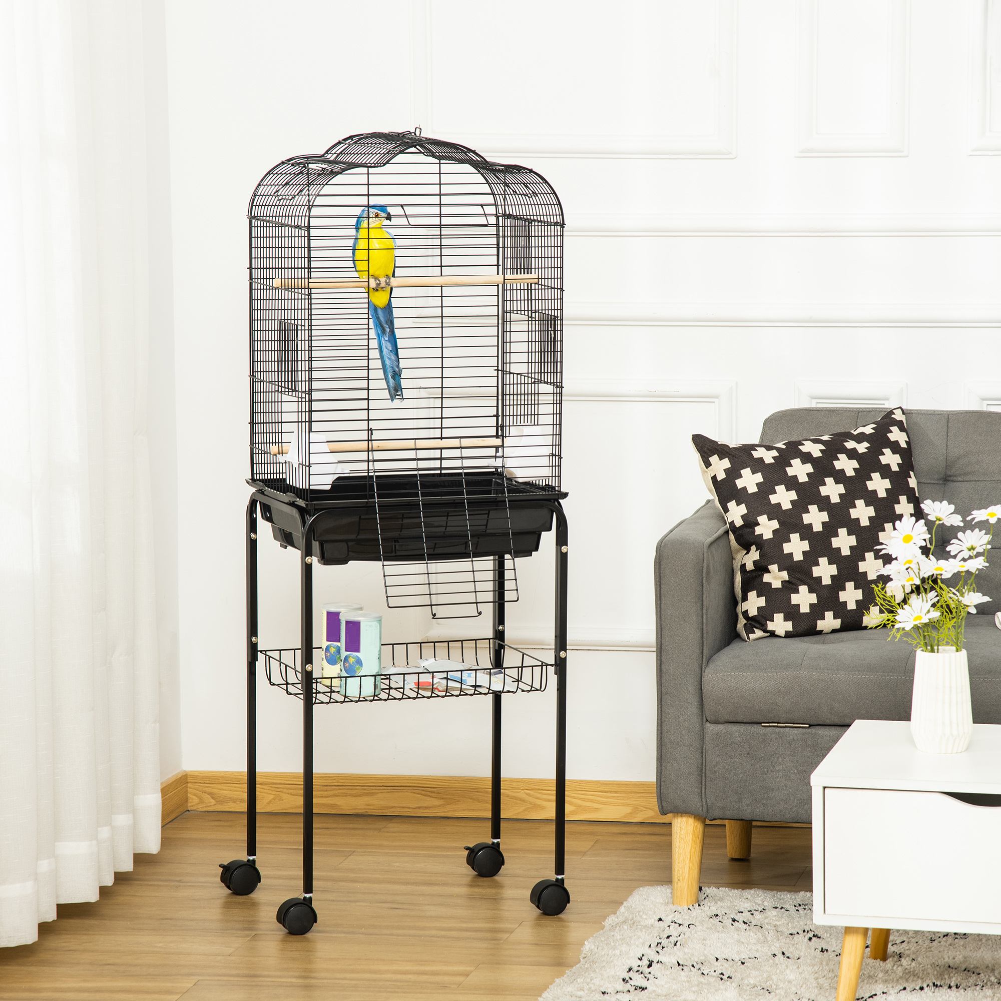 PawHut Vogelkäfig Voliere für Vögel auf Rollen mit aufklappbarem Dach 3 Sit günstig online kaufen