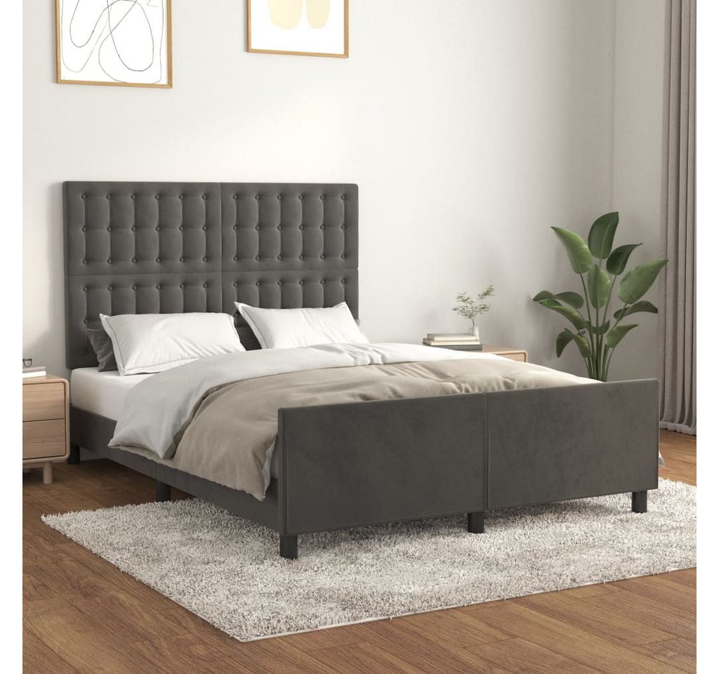 vidaXL Bettgestell Bettrahmen mit Kopfteil Dunkelgrau 140x190 cm Samt Bett günstig online kaufen