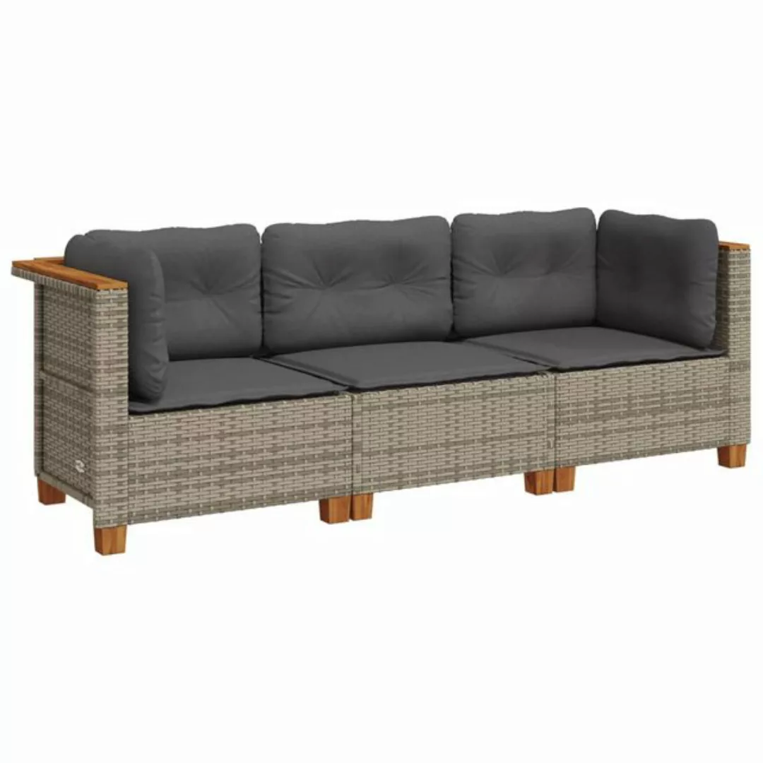 vidaXL Sofa, Gartensofa mit Kissen 3-Sitzer Grau Poly Rattan günstig online kaufen