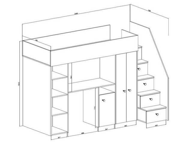 QMM TraumMöbel Hochbett SAM 14 mit Schreibtisch Schrank Regal und Treppe ei günstig online kaufen