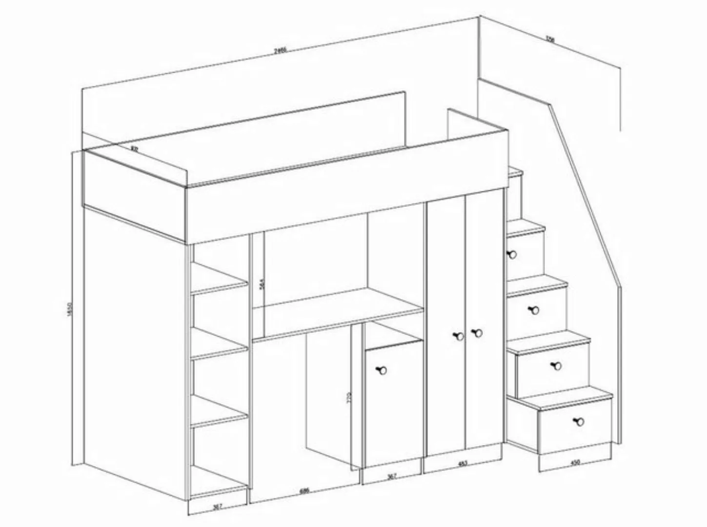 QMM TraumMöbel Hochbett SAM 14 mit Schreibtisch Schrank Regal und Treppe ei günstig online kaufen