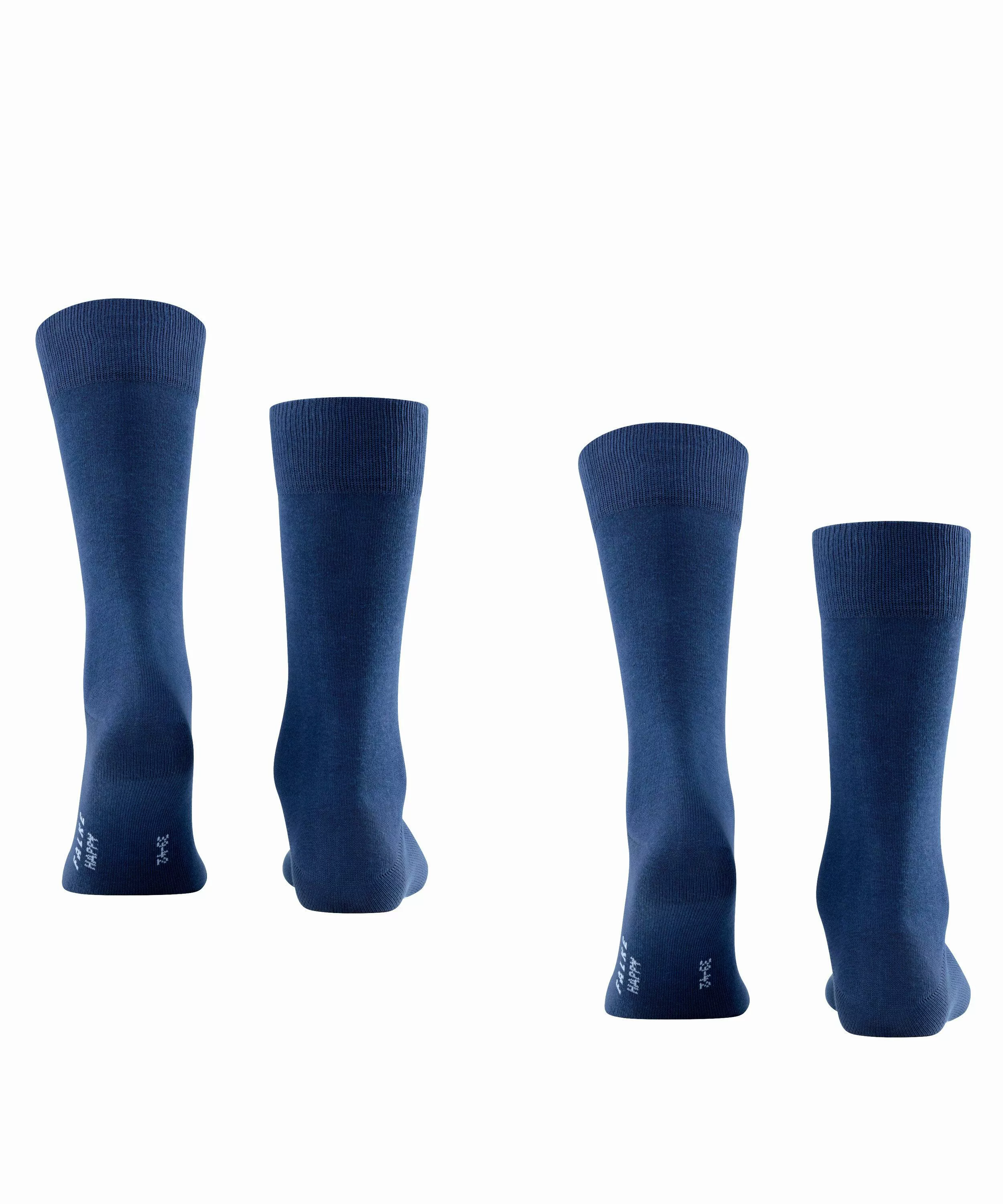 FALKE Happy 2-Pack Herren Socken, 39-42, Blau, Uni, Baumwolle, 14610-600002 günstig online kaufen