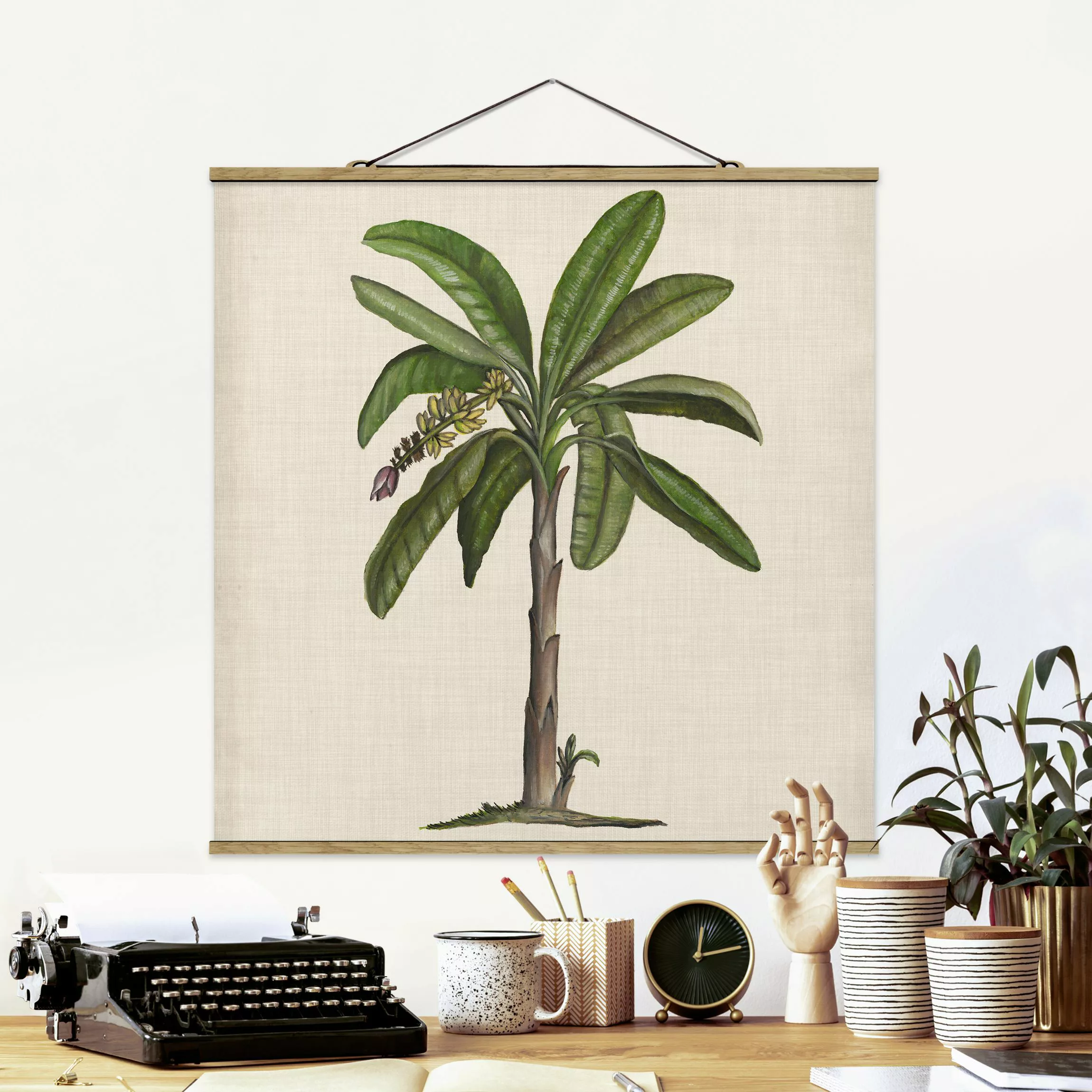 Stoffbild Blumen mit Posterleisten - Quadrat Britische Palmen II günstig online kaufen