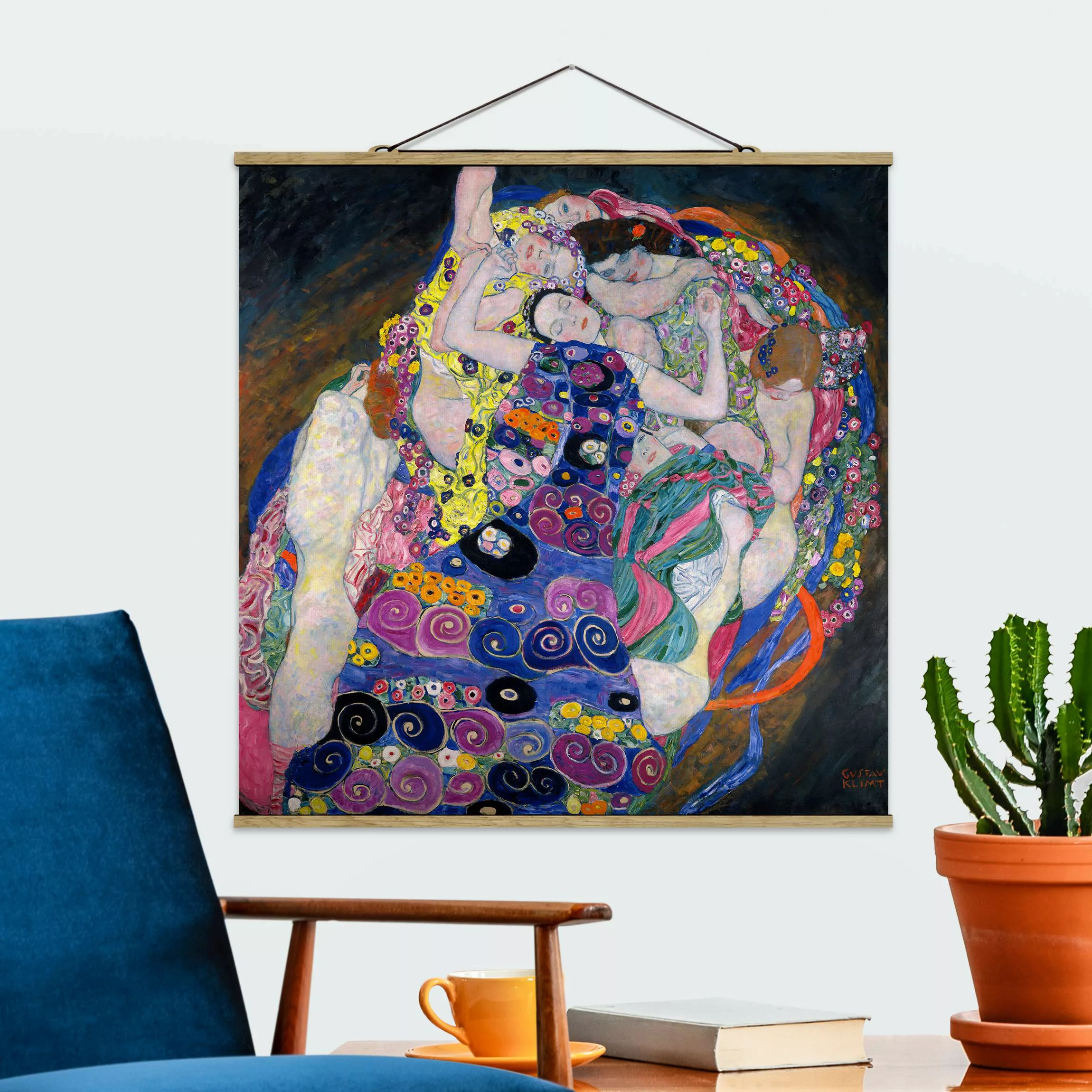 Stoffbild Kunstdruck mit Posterleisten - Quadrat Gustav Klimt - Die Jungfra günstig online kaufen