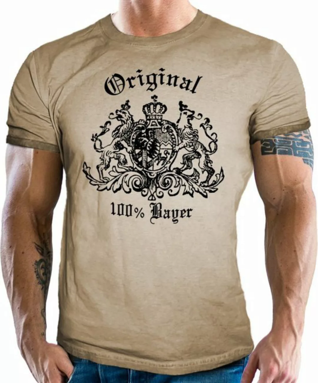 LOBO NEGRO® T-Shirt für Bayern Trachten Fans im Washed Sand Used Look: 100% günstig online kaufen
