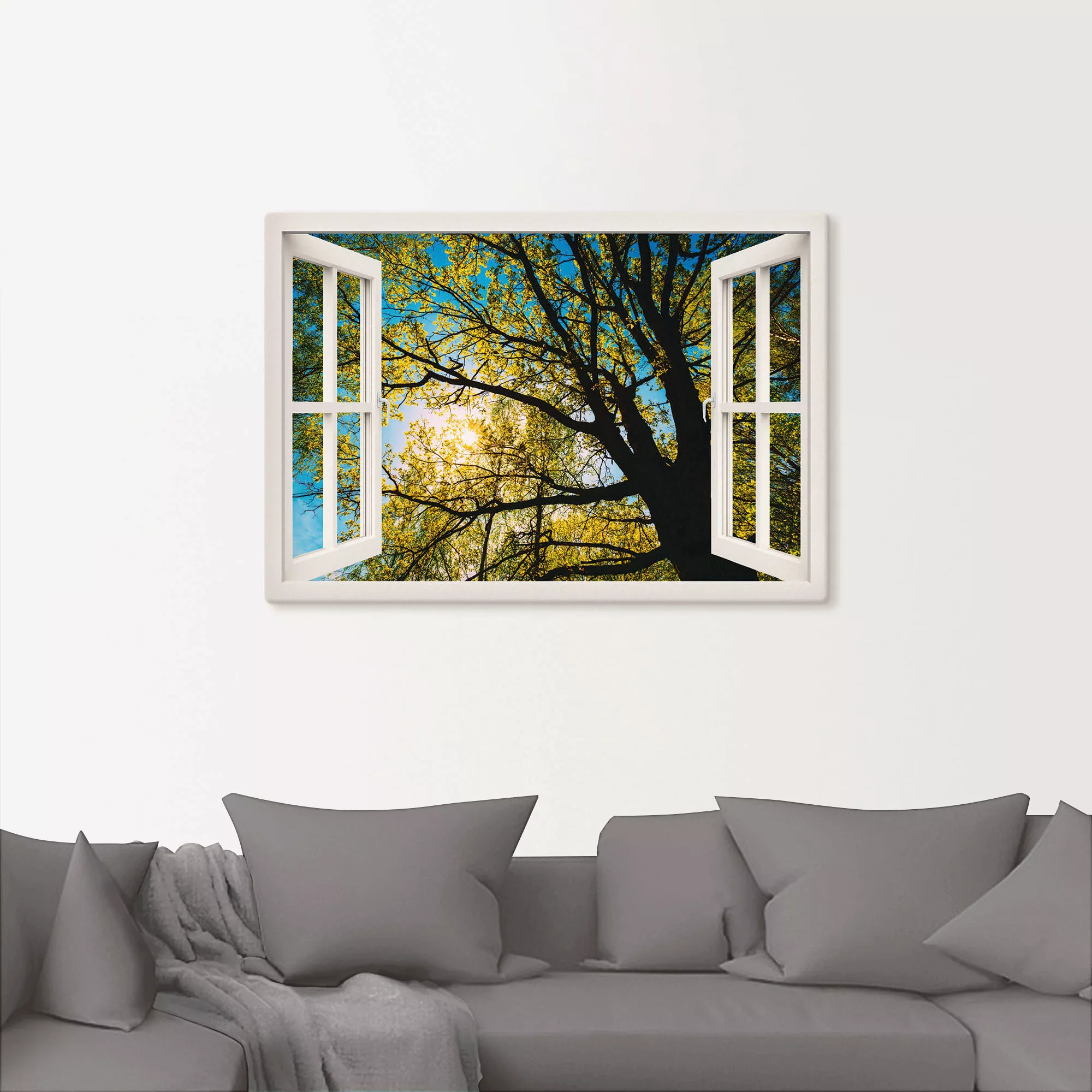 Artland Wandbild "Fensterblick Frühlingssonne Baumkrone", Bäume, (1 St.) günstig online kaufen