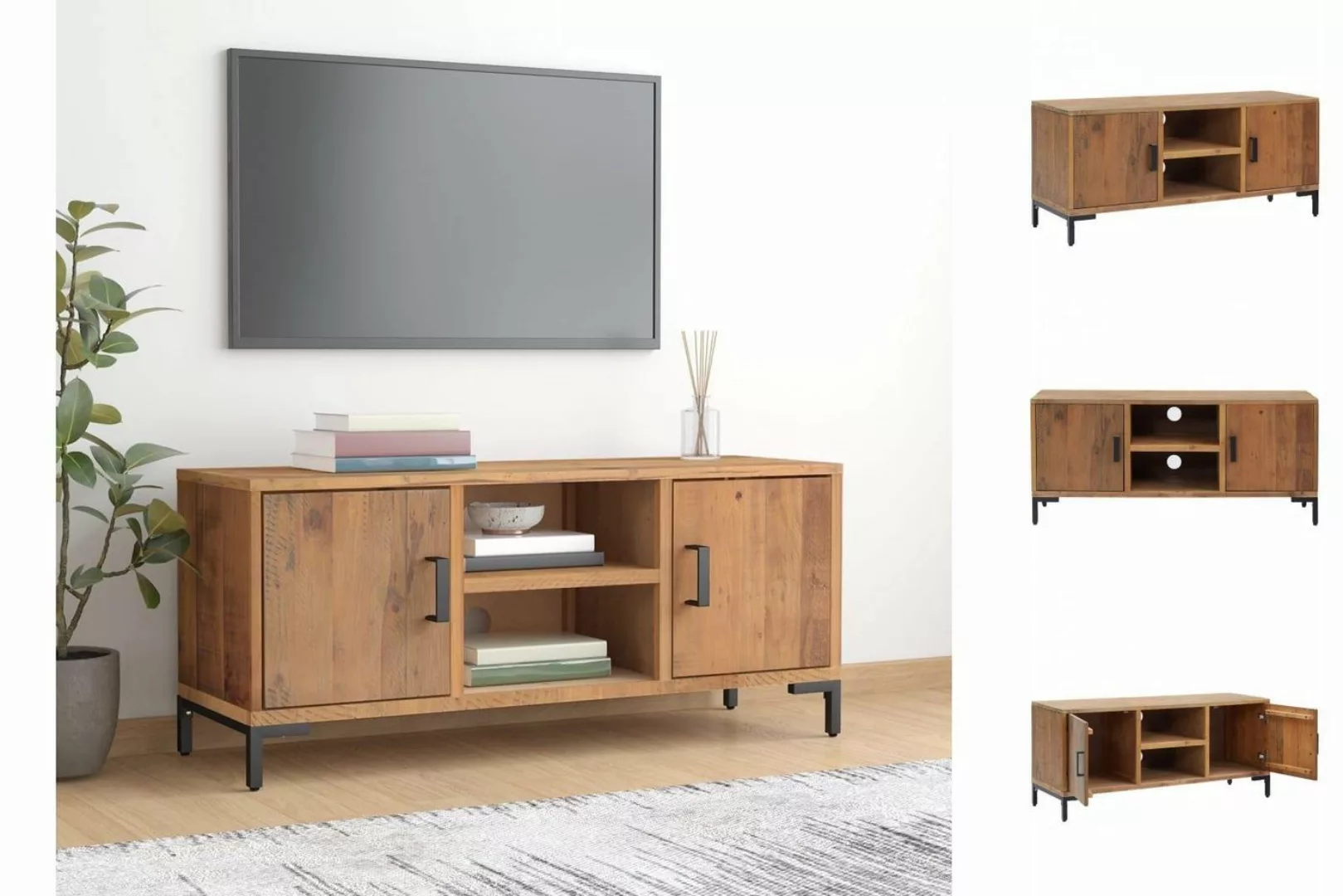 vidaXL TV-Schrank TV-Schrank Braun 110x35x48 cm Massivholz Kiefer Recycelt günstig online kaufen