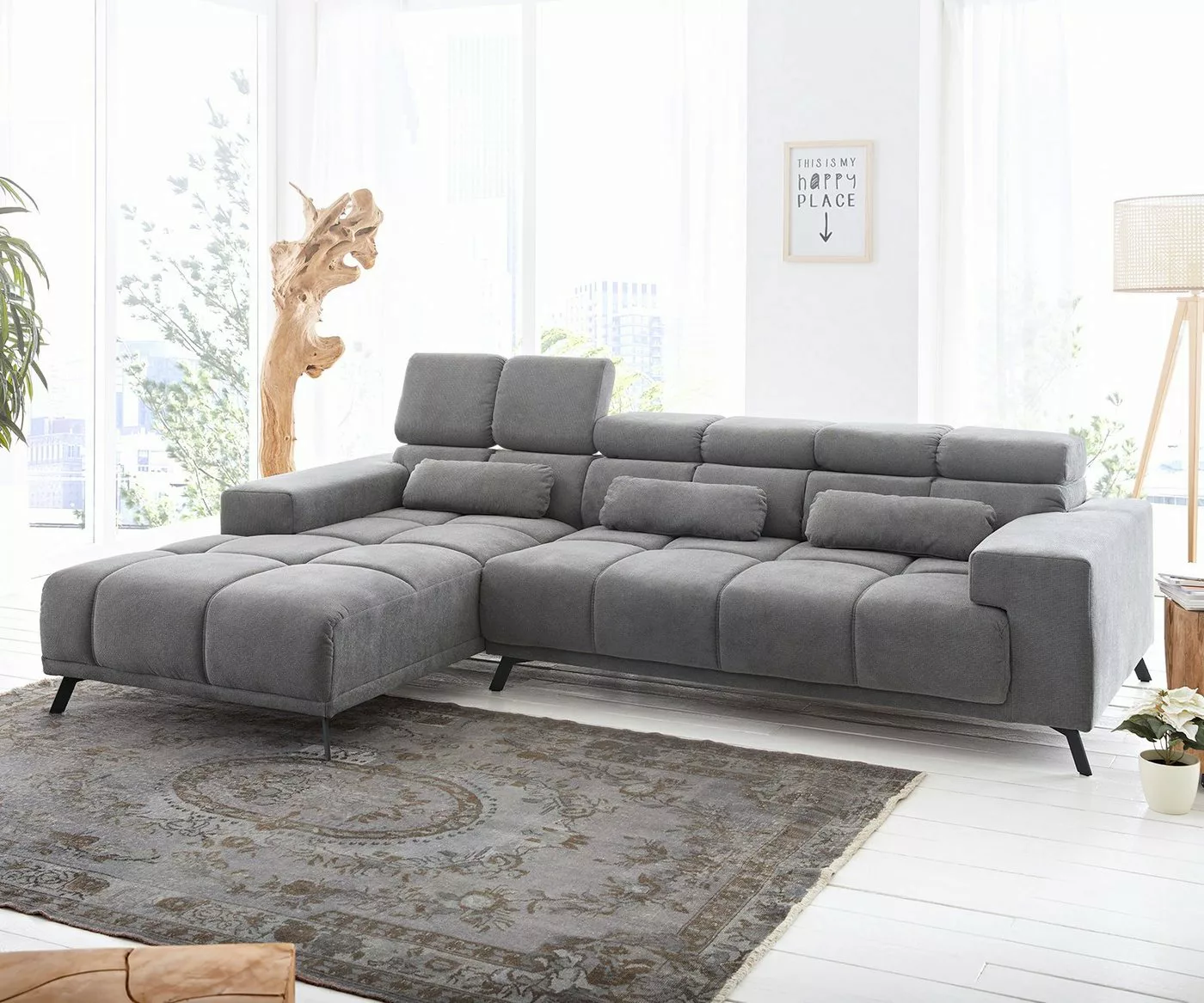 DELIFE Ecksofa Ordino, Mikrofaser Grau 285x200 Ottomane links Relaxfunktion günstig online kaufen