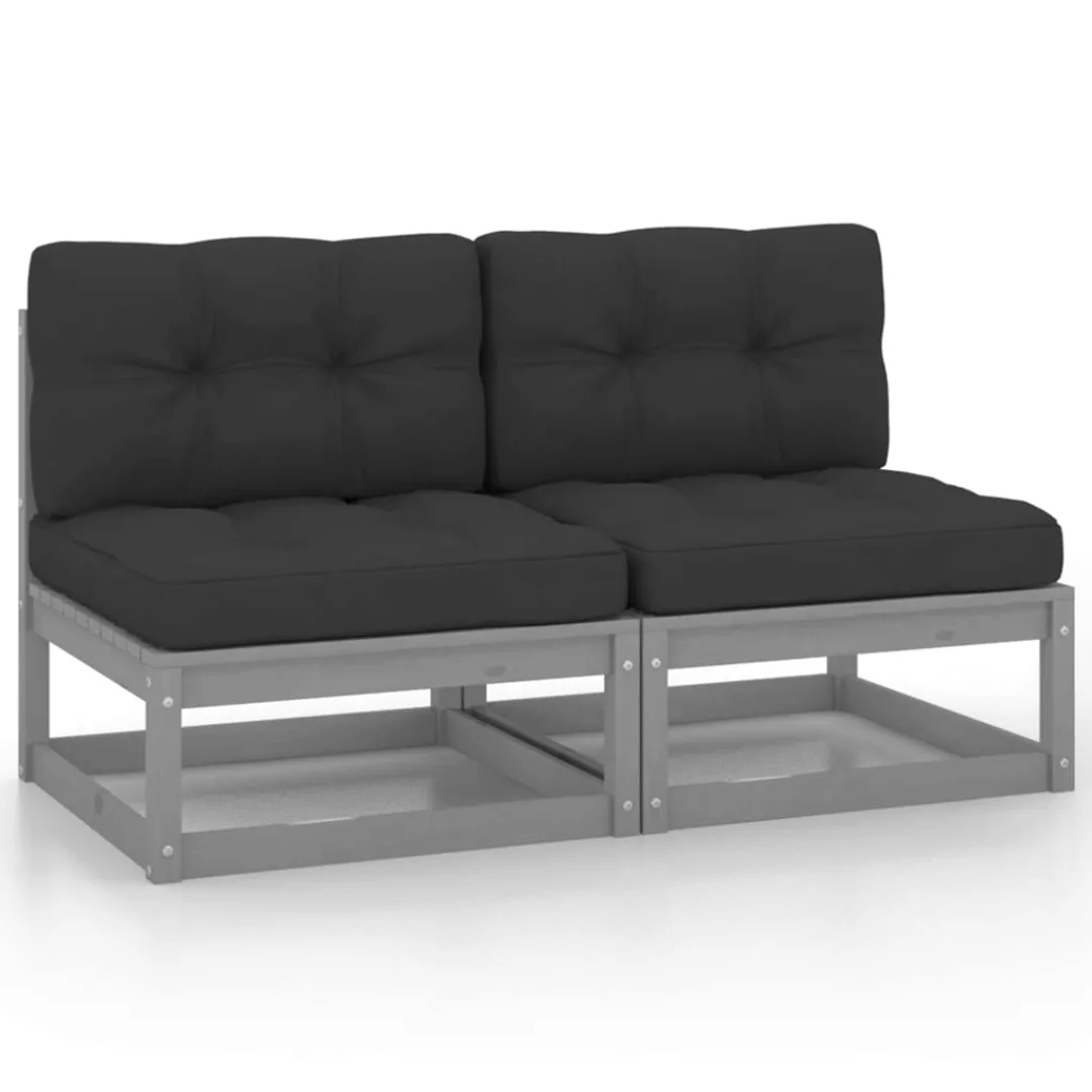 Garten-mittelsofas Mit Kissen 2 Stk. Grau Massivholz Kiefer günstig online kaufen