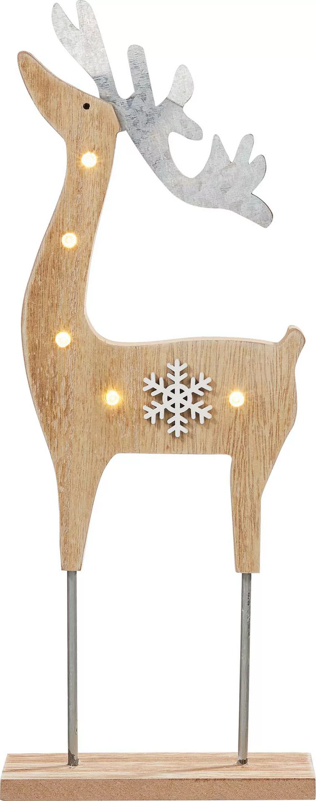 hellum LED Holz-Rentier mit Sternen, warmweiß, H32cm holzfarben günstig online kaufen