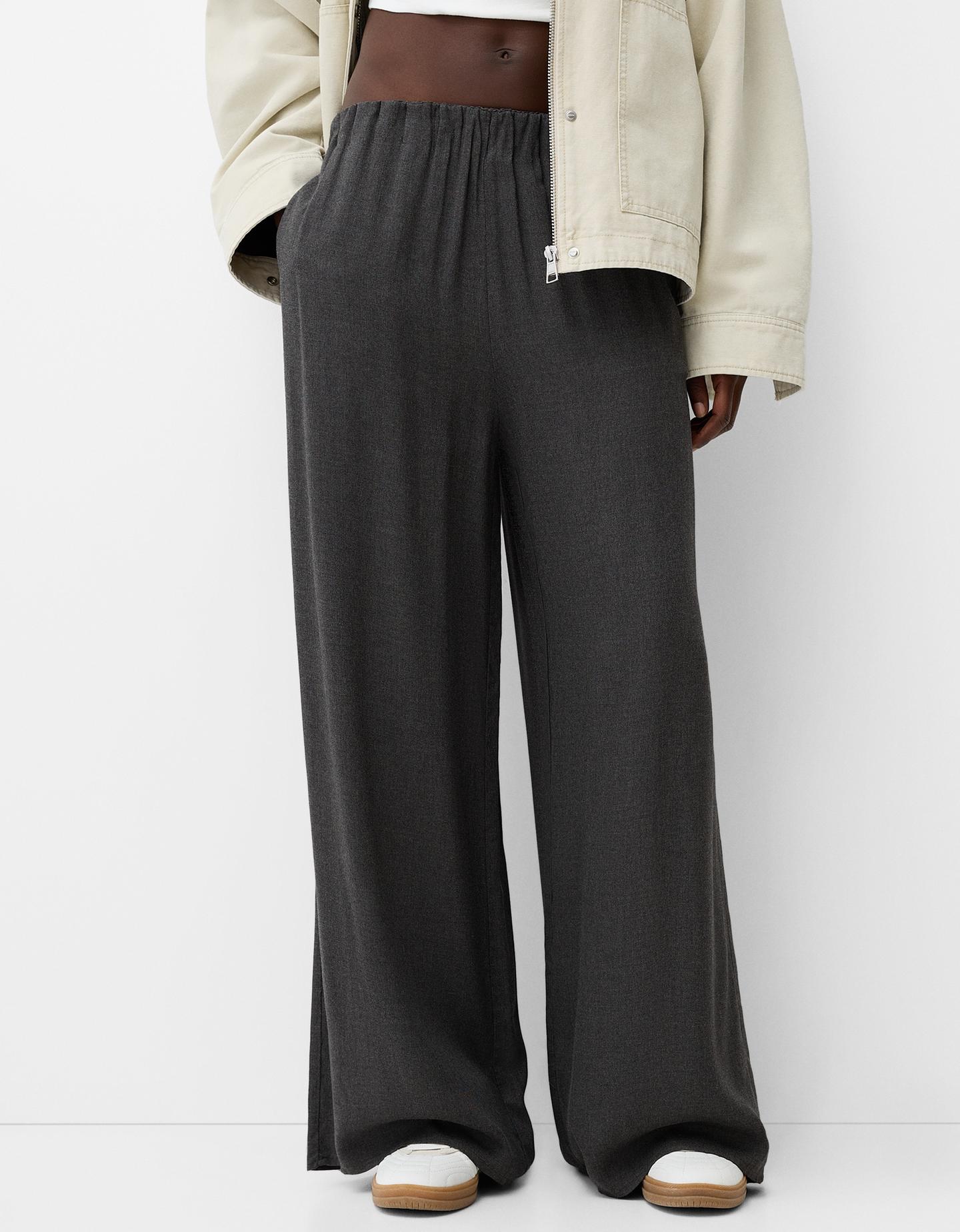 Bershka Wide-Leg-Hose Damen S Dunkelgrau günstig online kaufen