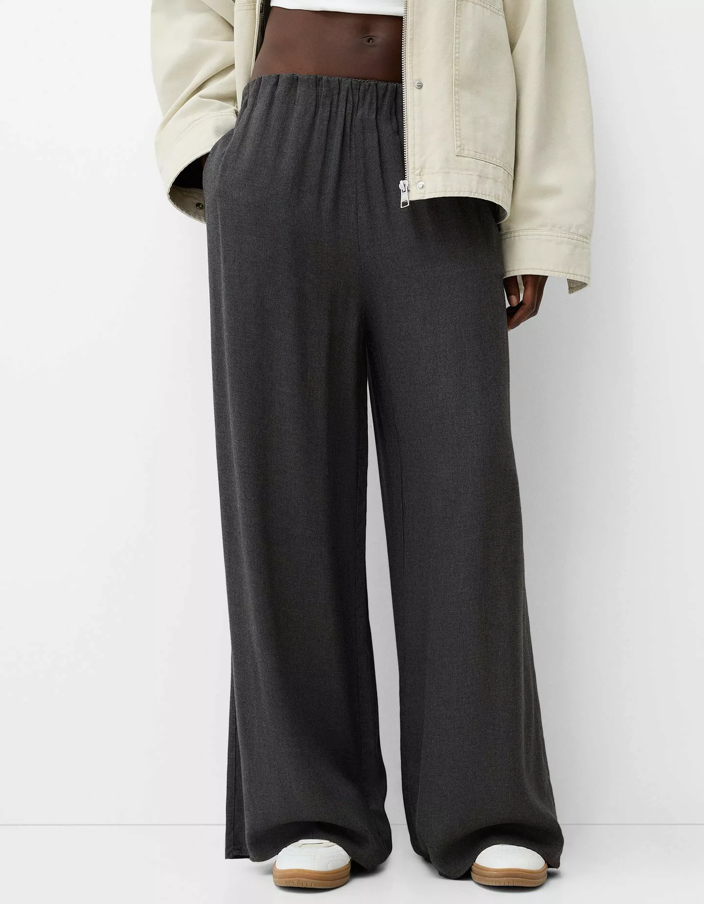 Bershka Wide-Leg-Hose Damen Xl Dunkelgrau günstig online kaufen