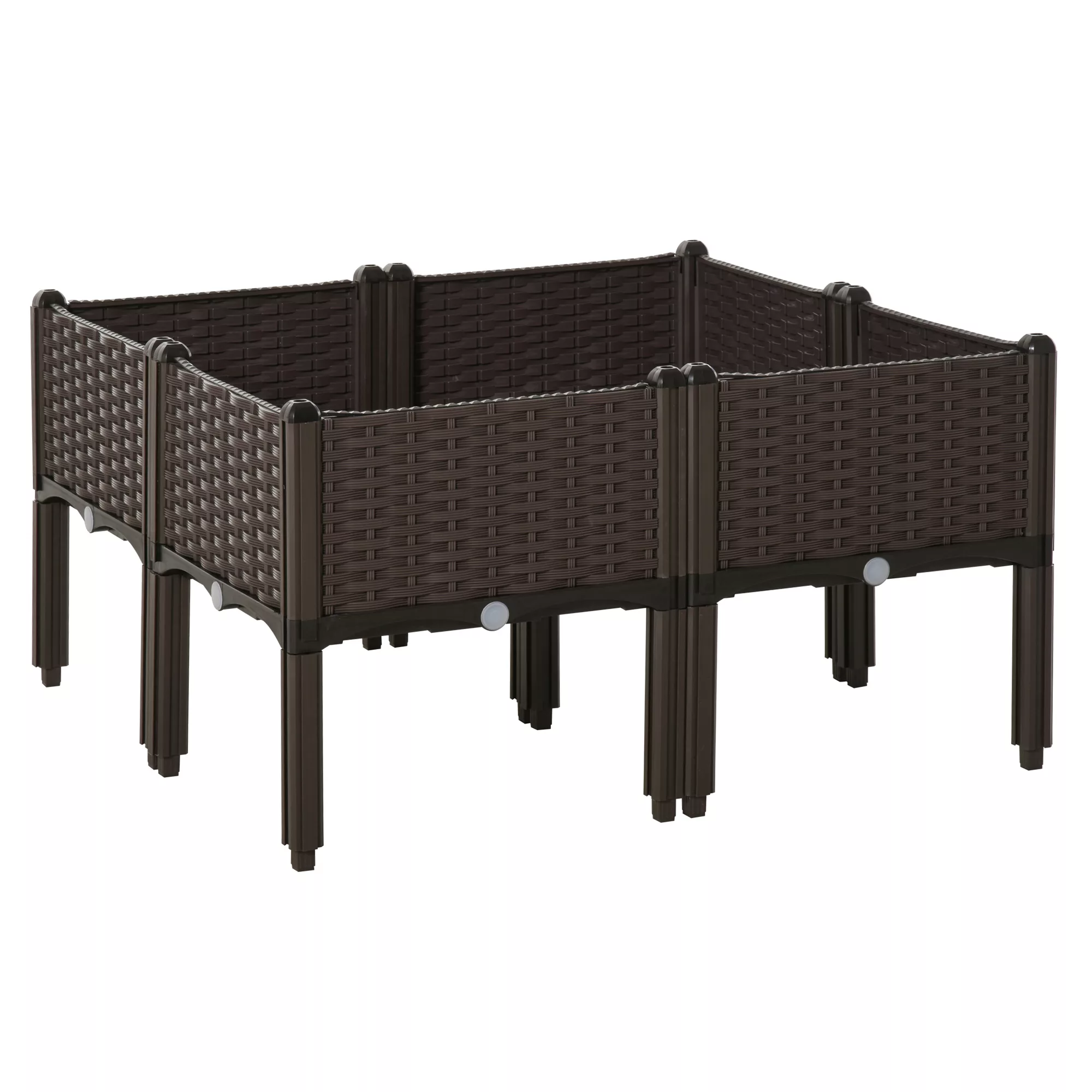 Outsunny Hochbeet 4-teiliger Pflanzkasten mit Abflusslöchern Rattan-Look Bl günstig online kaufen