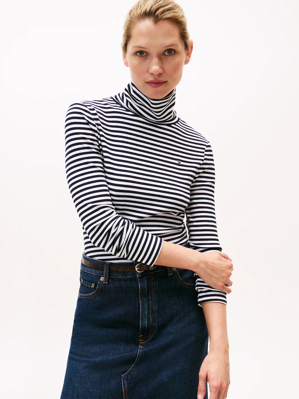 Tommy Hilfiger Langarmshirt "SLIM 5X2 RIB ROLL-NK LS", in gerippter Struktu günstig online kaufen