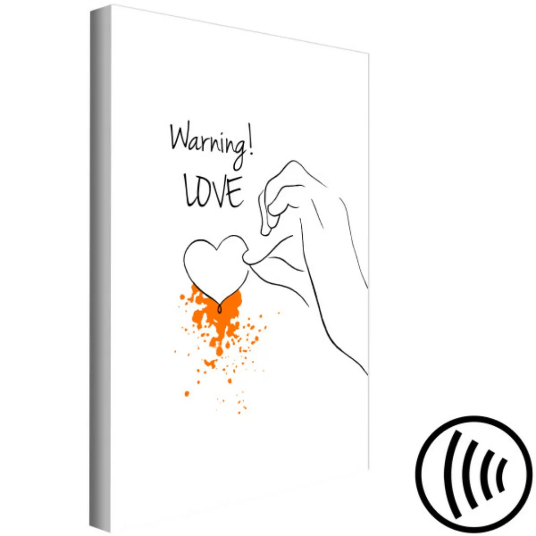 Bild auf Leinwand Englischer Text Warning! Love - Komposition im Line Art S günstig online kaufen