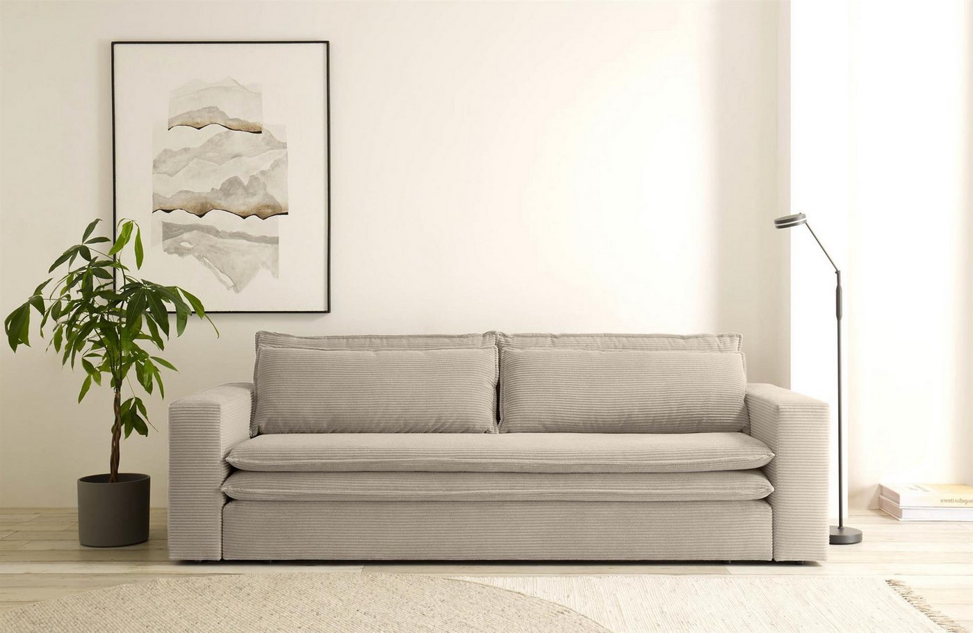 Design-Wohngalerie Sofa Couch Piagge 3 Sitzer inkl. Bettfunktion - Cordstof günstig online kaufen