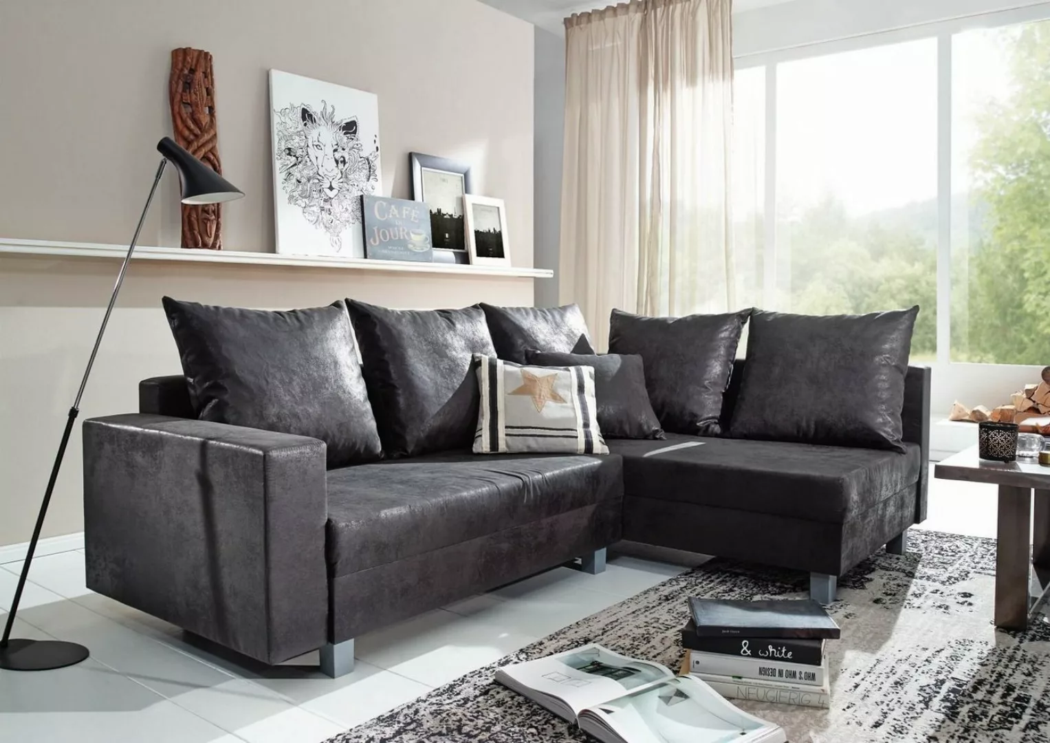 Massivmoebel24 Ecksofa Ecksofa 230x160x85 grau MAIA günstig online kaufen