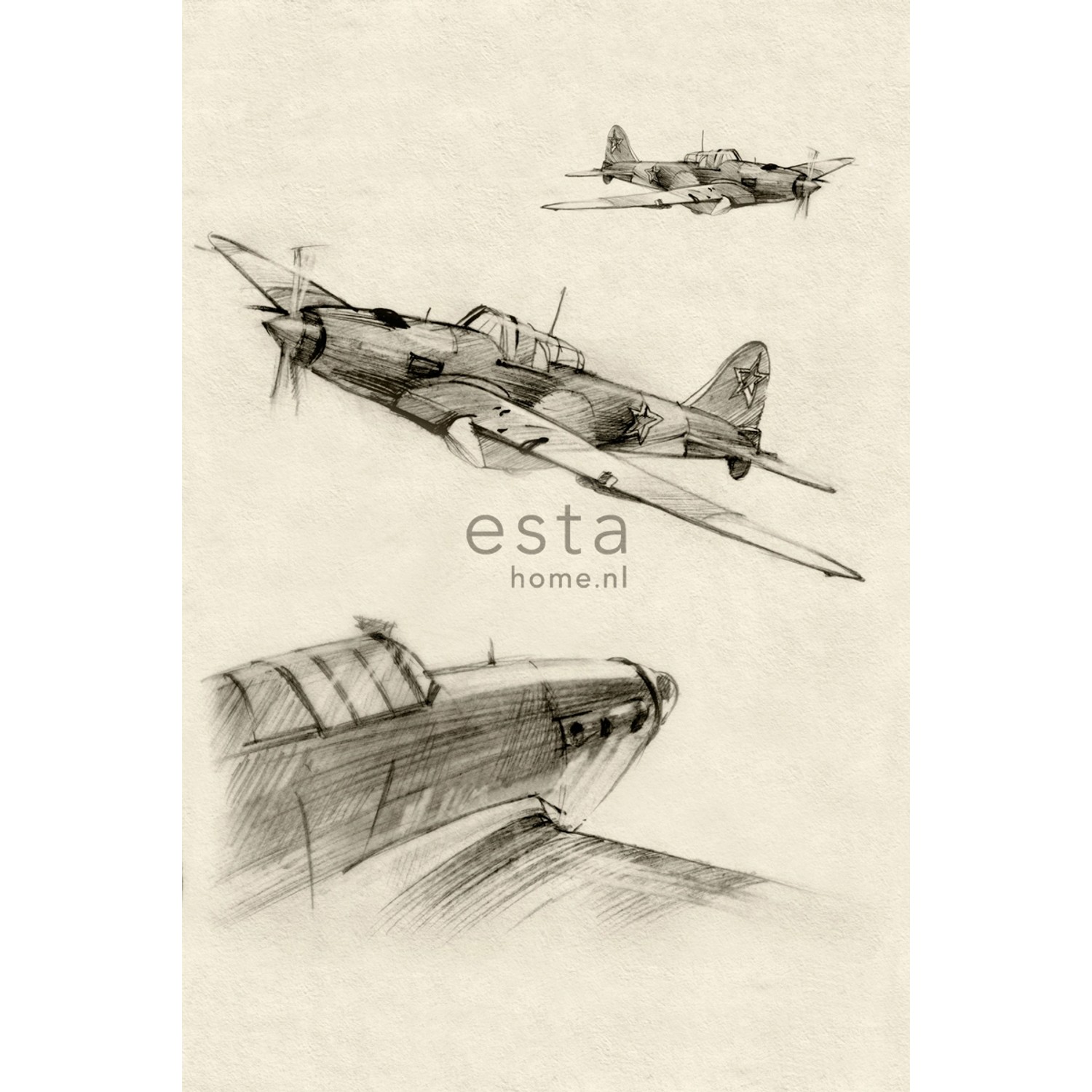 ESTAhome Fototapete Flugzeugzeichnungen Beige und Grau 186 cm x 2,79 m 1588 günstig online kaufen