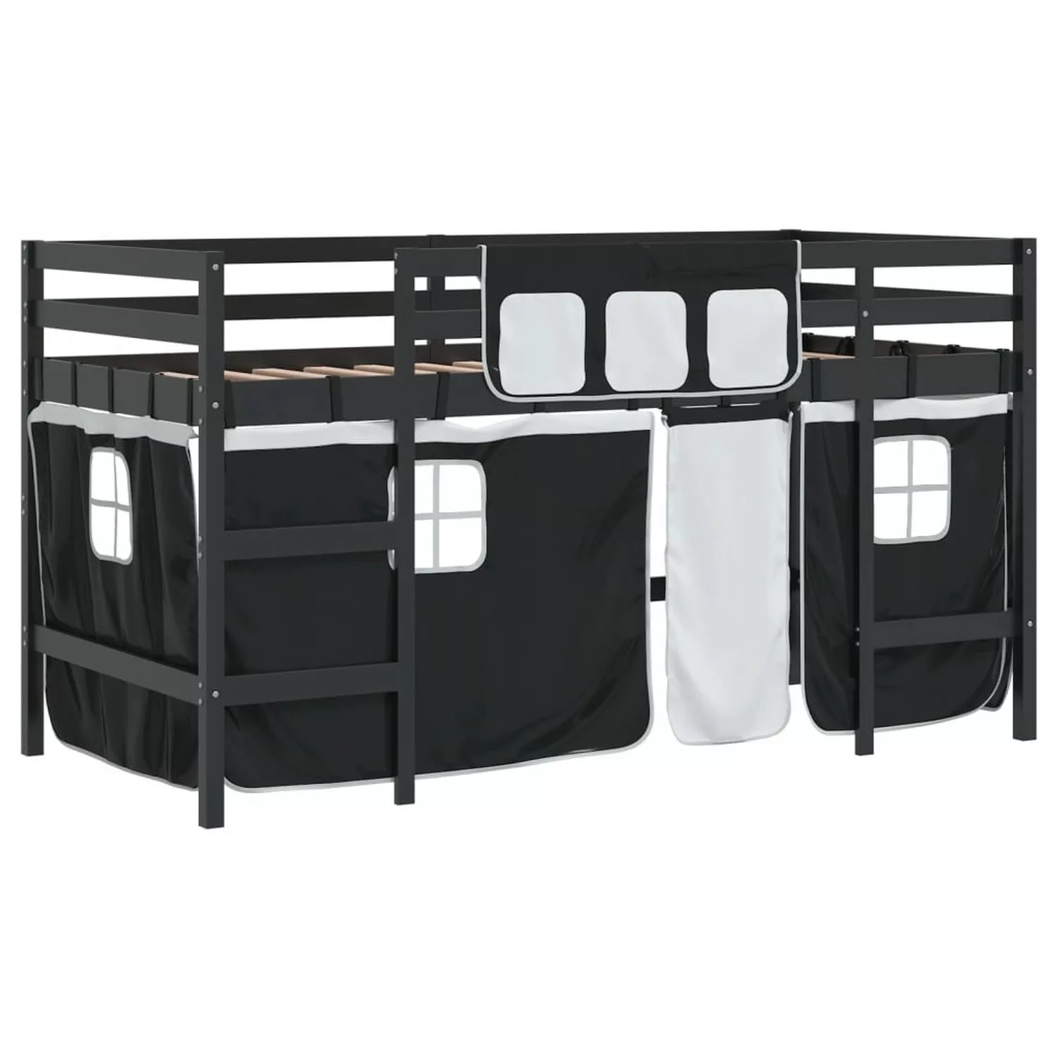 vidaXL Kinderhochbett mit Vorhängen Weiß Schwarz 90x200cm Kiefernholz192766 günstig online kaufen