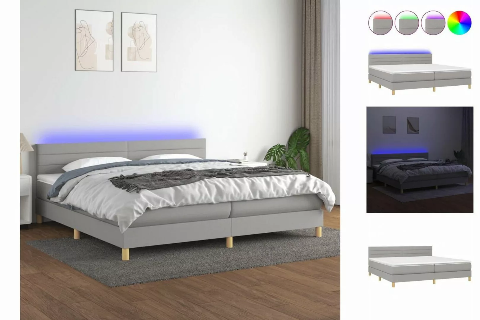 vidaXL Bettgestell Boxspringbett mit Matratze LED Hellgrau 200x200 cm Stoff günstig online kaufen