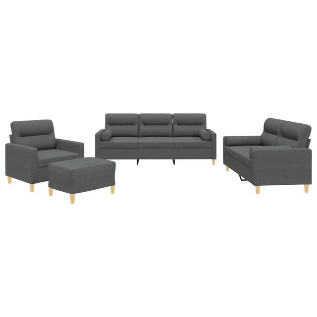 vidaXL Sofa Sofagarnitur Set mit Kissen Stoff, 4-tlg., Dunkelgrau günstig online kaufen