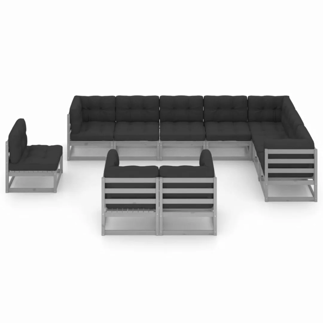 10-tlg. Garten-lounge-set Mit Kissen Grau Kiefer Massivholz günstig online kaufen